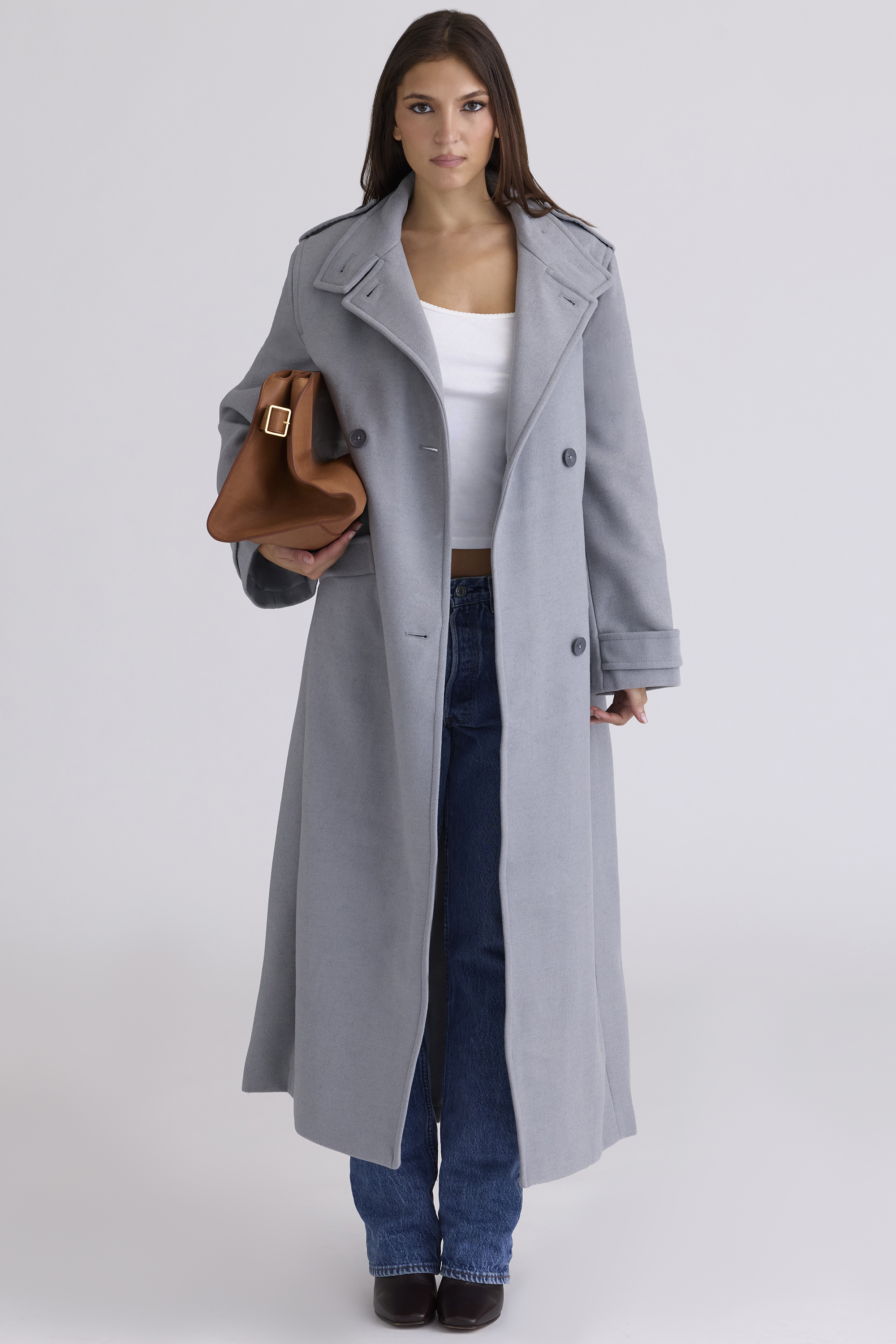Sander Grey Double Breasted Funnel Neck Coat - luluinthesky