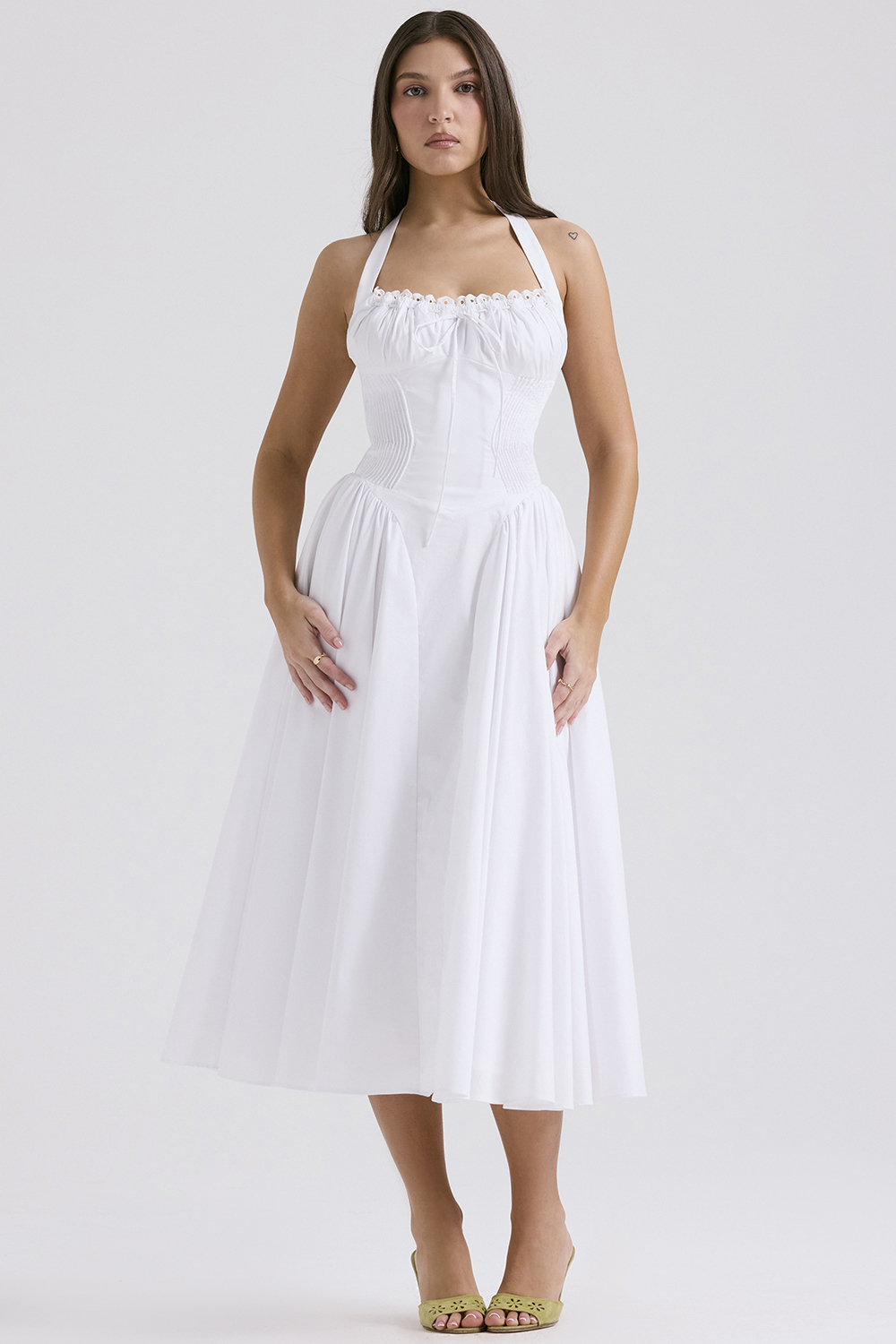 Adabella White Cotton Halter Sundress - luluinthesky