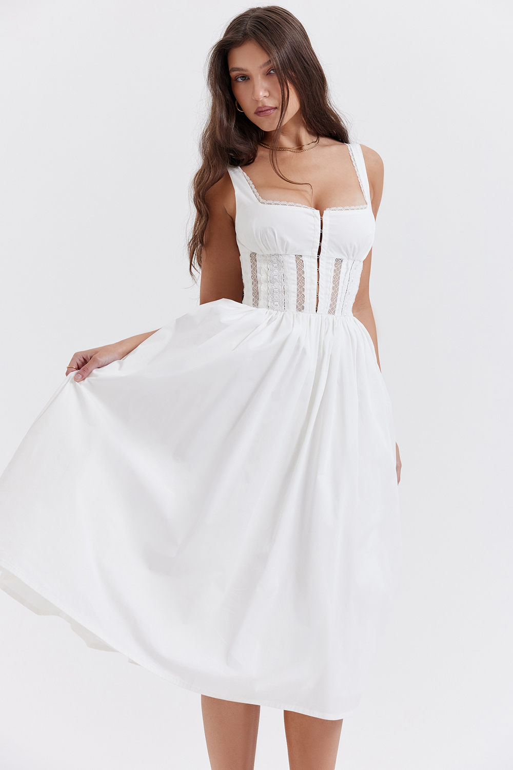 Perle White Lace Trim Midi Dress - luluinthesky