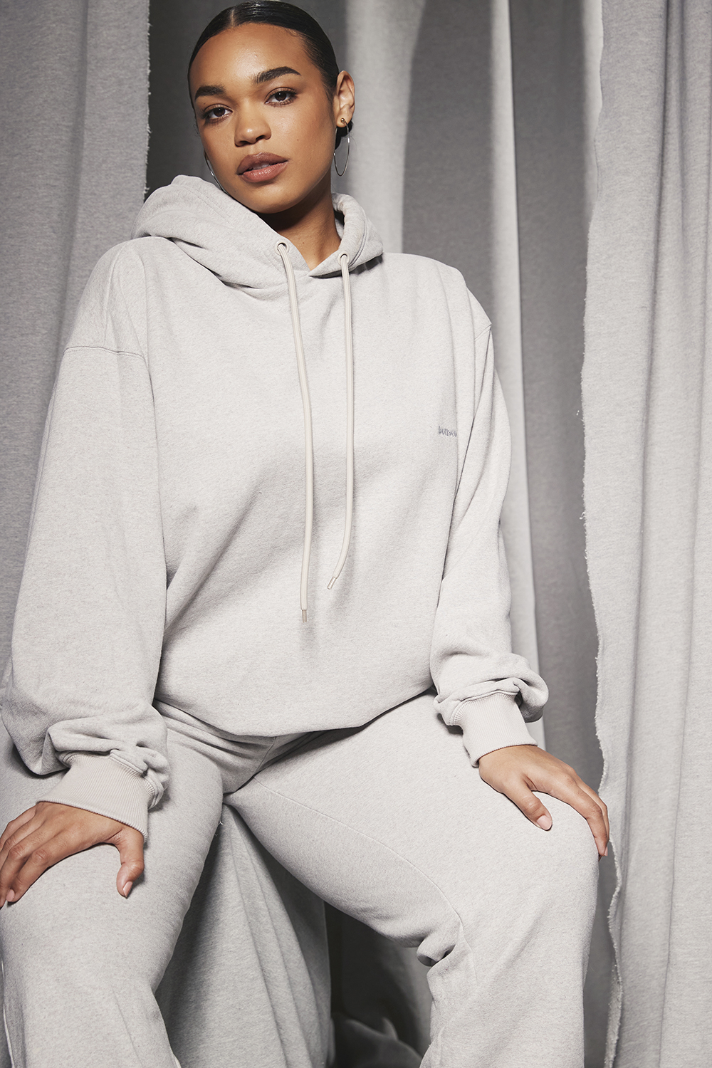 Halo Light Grey Cotton Fleece-Back Oversized Hoodie - luluinthesky