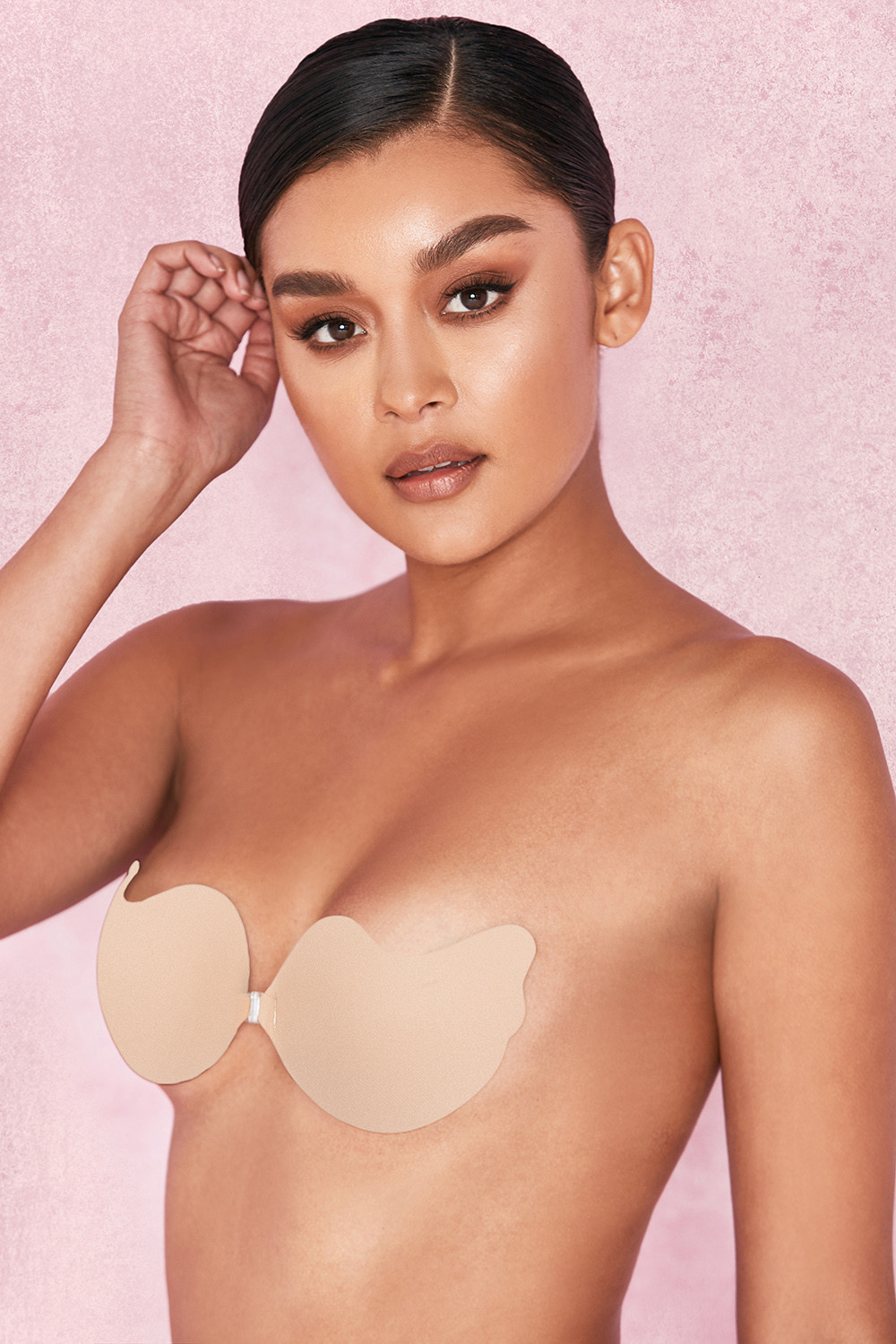VFront Fastening Moulded Microfibre  Bra - Beige - luluinthesky