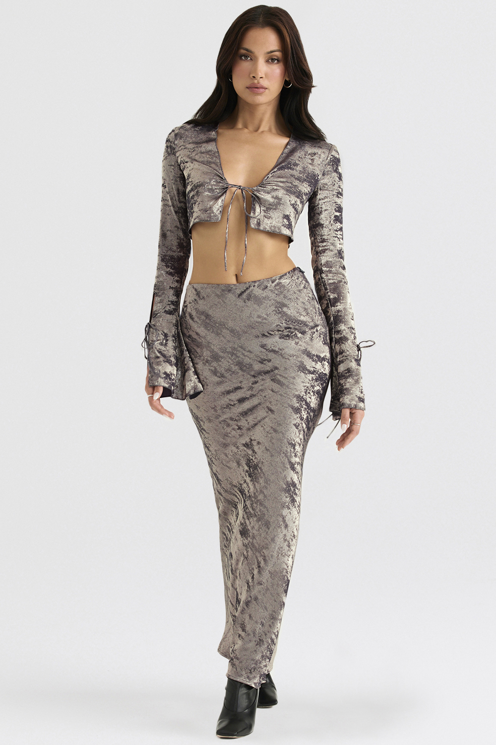 Clara Pewter Bias Cut Midi Skirt - luluinthesky