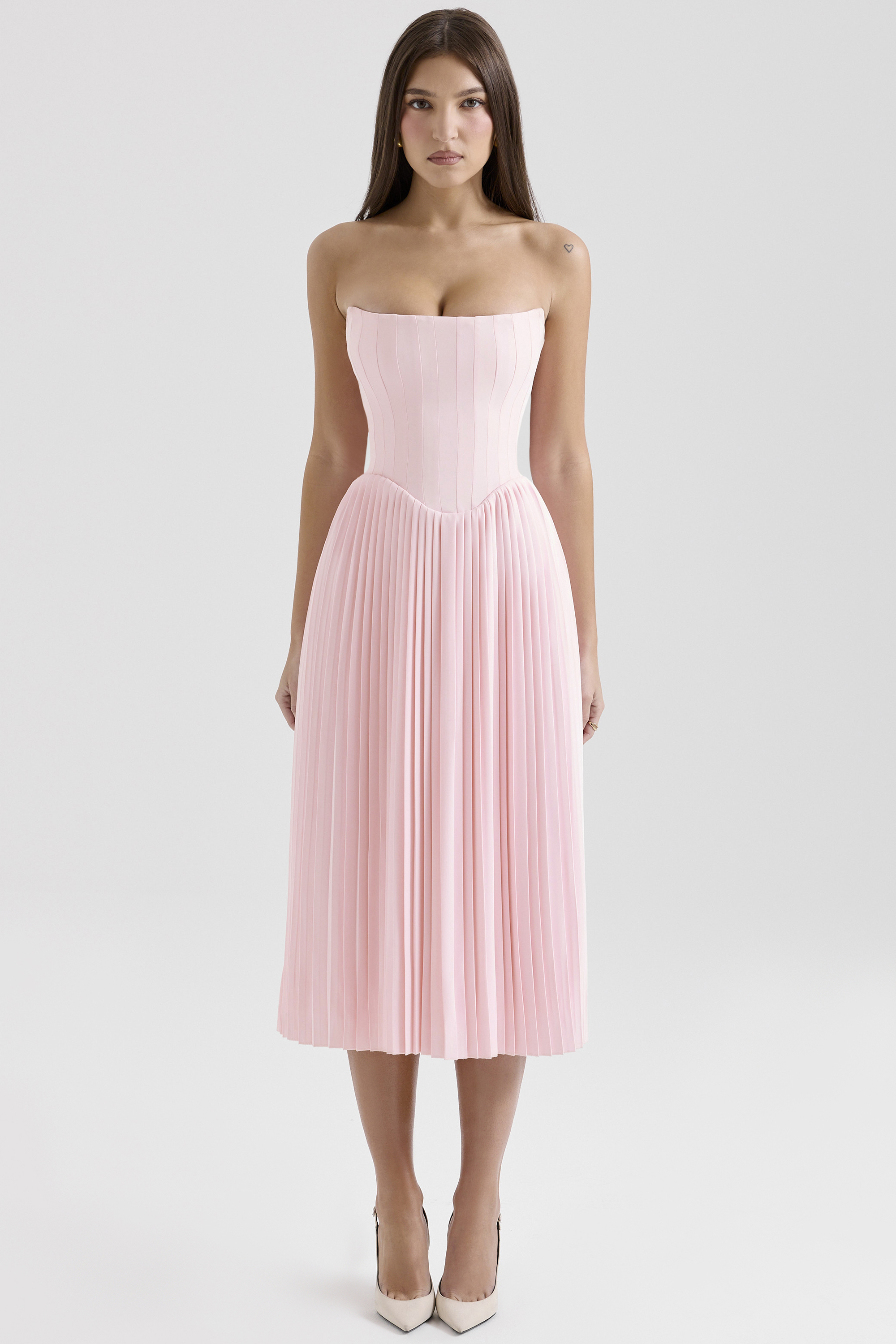 Marci Pink Pleated Midi Corset Dress - luluinthesky