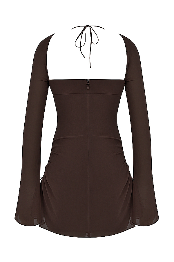 Baby Chocolate Chiffon Cutout Halter Mini Dress - luluinthesky