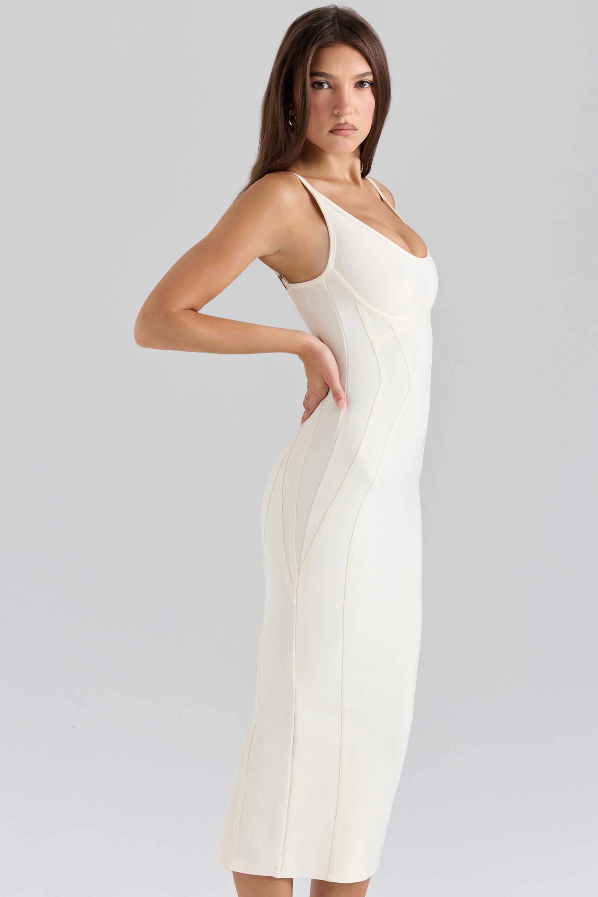 The Hourglass Ivory Midi Bandage Dress - luluinthesky