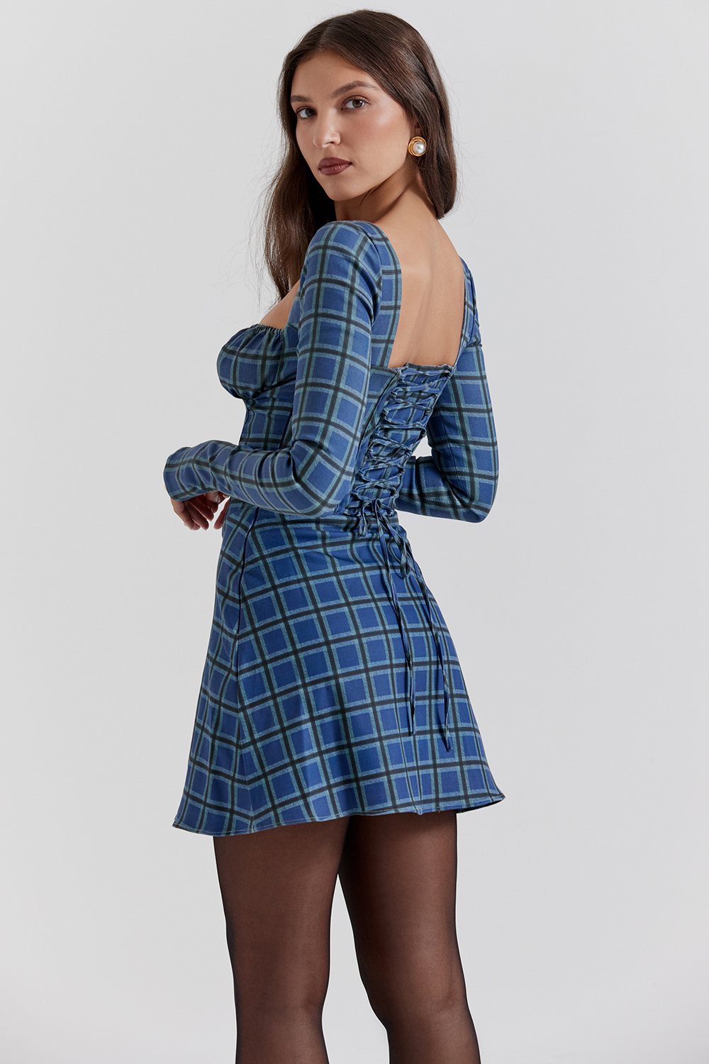 Malika Blue Tartan Corset Mini Dress - luluinthesky