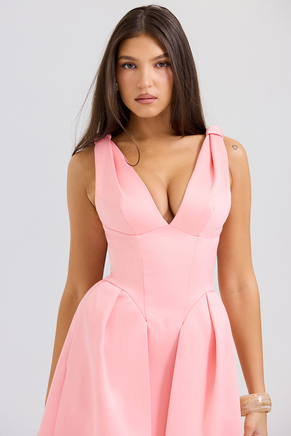 Paloma Peach Satin Pleated Midi Dress - SALE - luluinthesky
