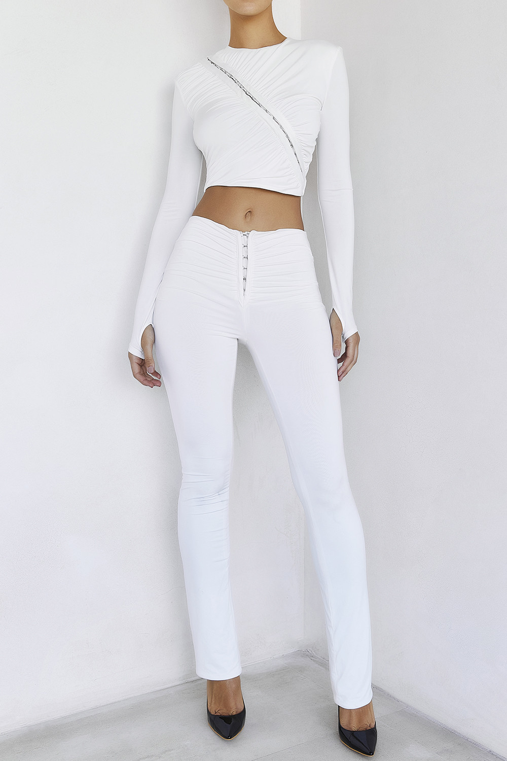 ElementalMistress Rocks  White Jersey Gathered Trousers - SALE - luluinthesky
