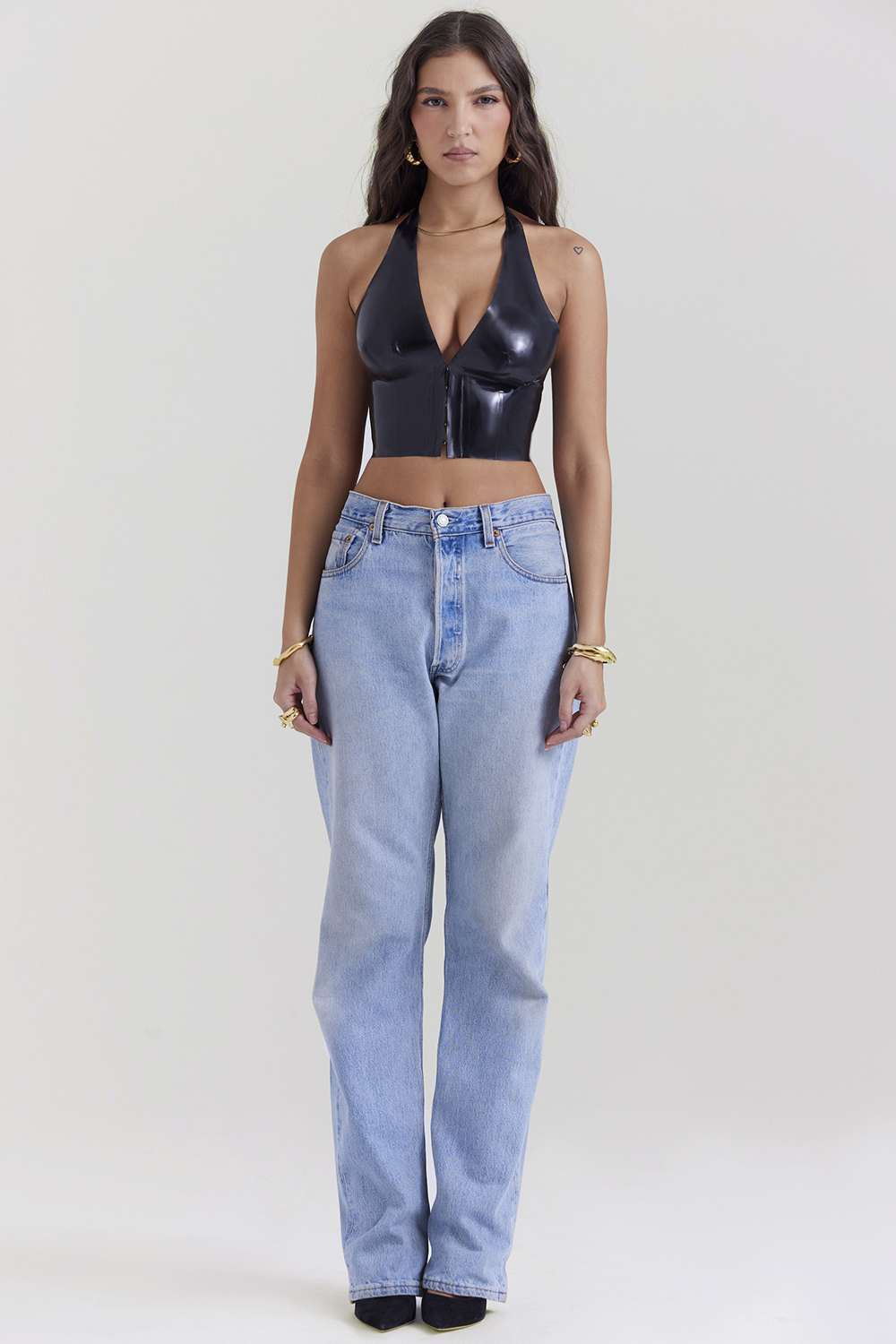 Ariadne Black Latex Halter Top - luluinthesky