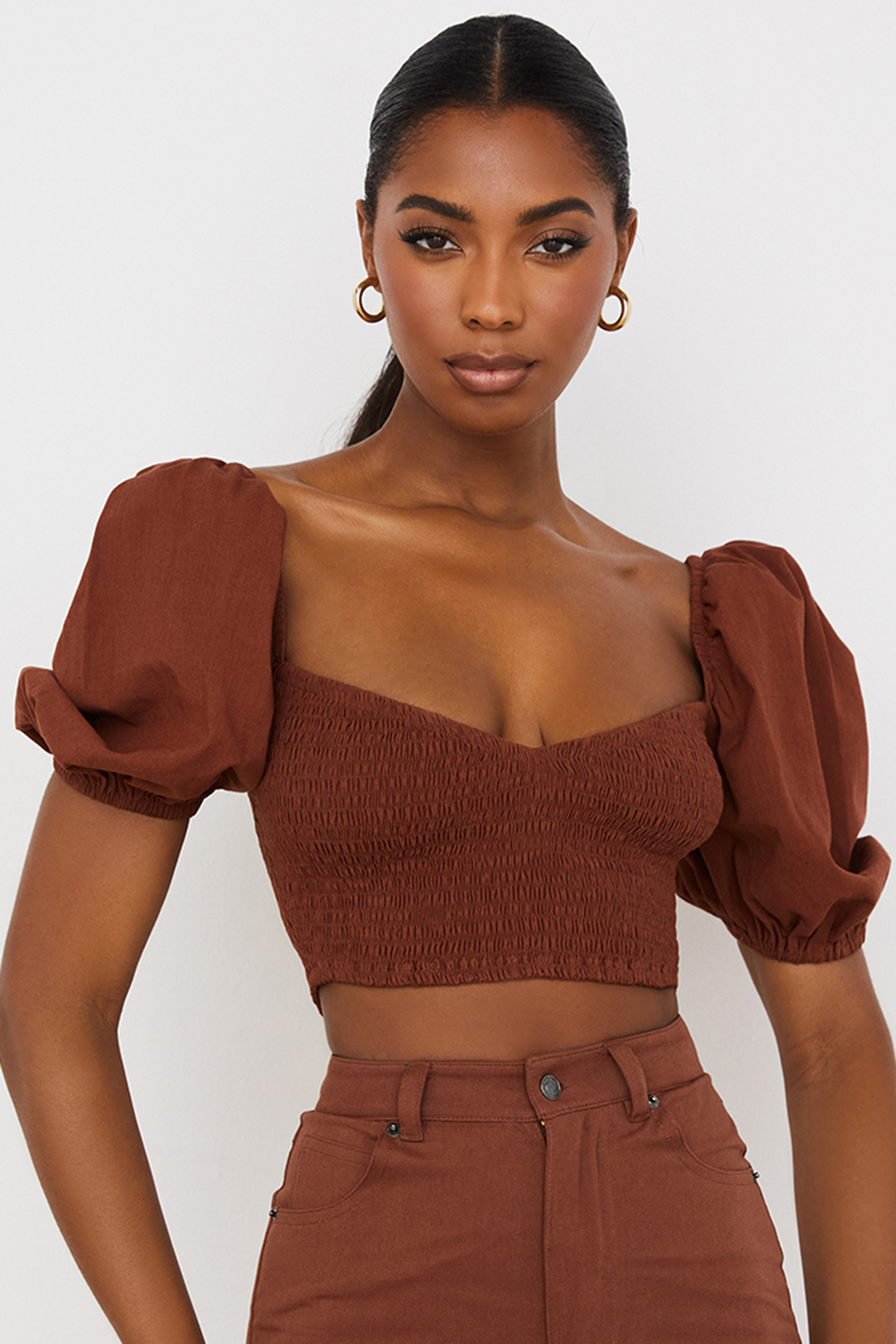 Lavanna Cocoa Puff Sleeve Cropped Top - luluinthesky