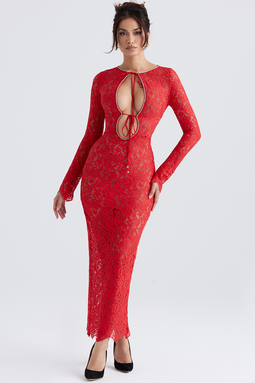 Lisandra Red Lace Maxi Dress - luluinthesky