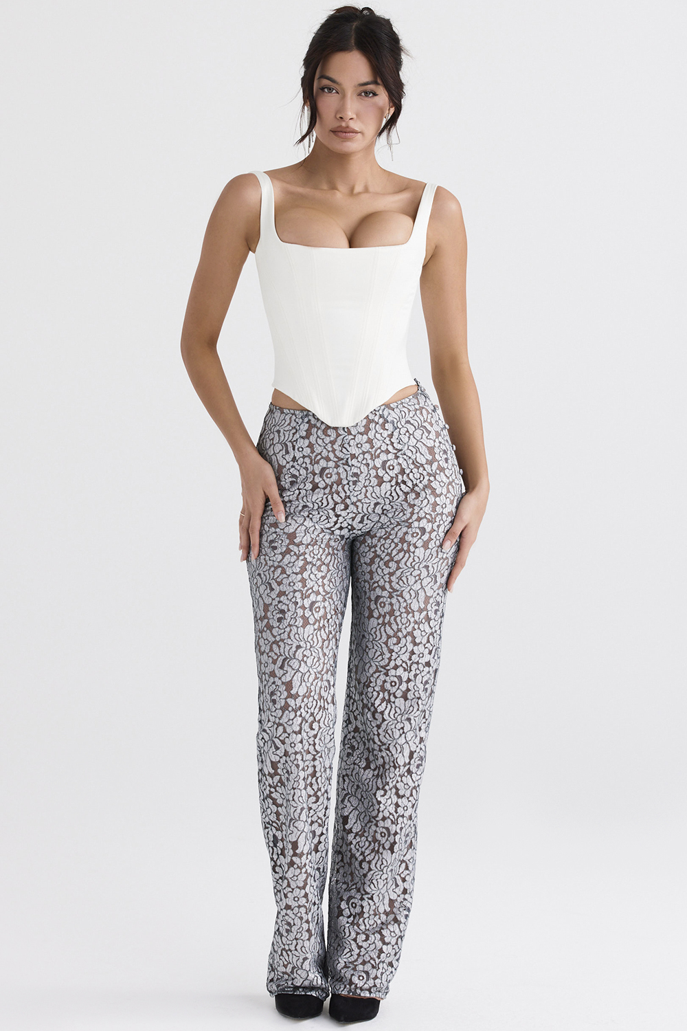 Mara Silver Metallic Lace Trousers - luluinthesky