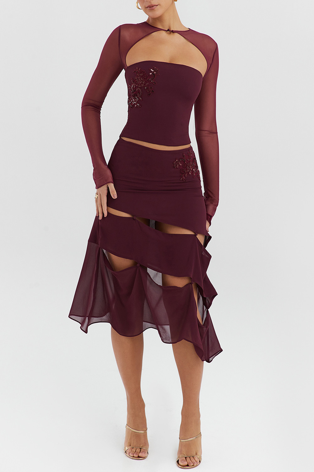 Mistress Rocks Black Cherry Embellished Midi Skirt - SALE - luluinthesky