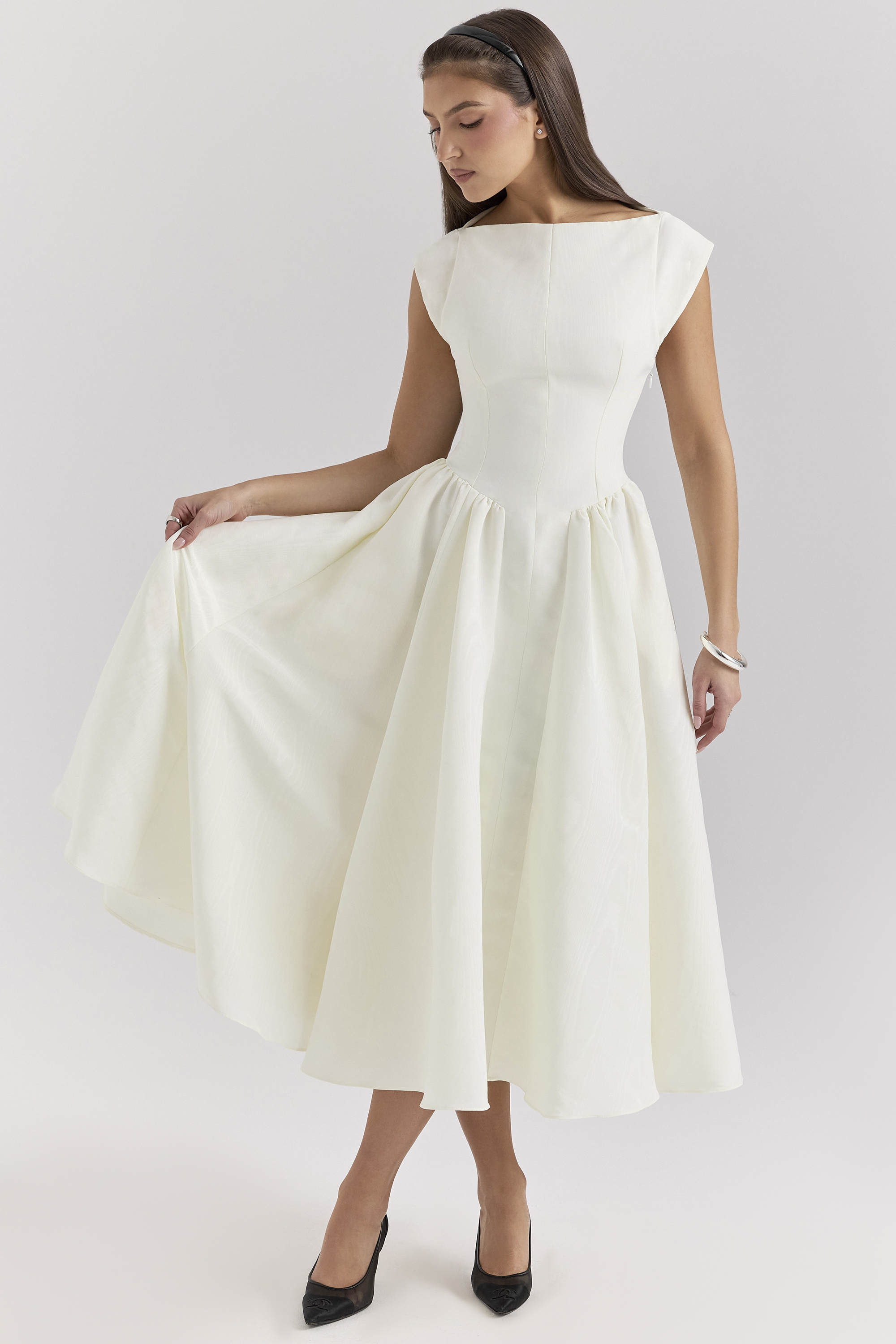 Debutante Ivory Moire Satin Midi Dress - luluinthesky