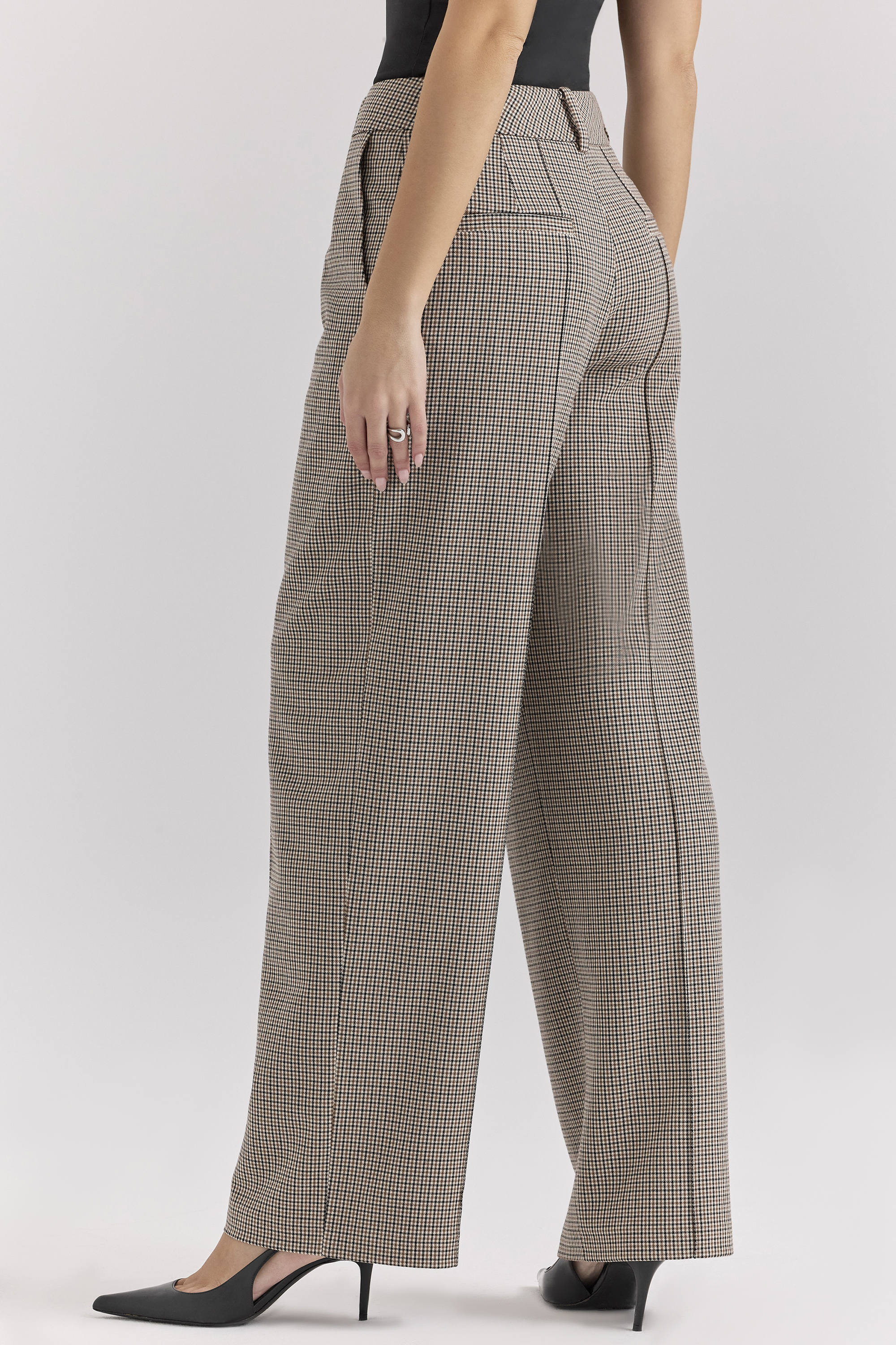 Hayden Brown Puppytooth Wide Leg High Waist Tailored Trousers - luluinthesky