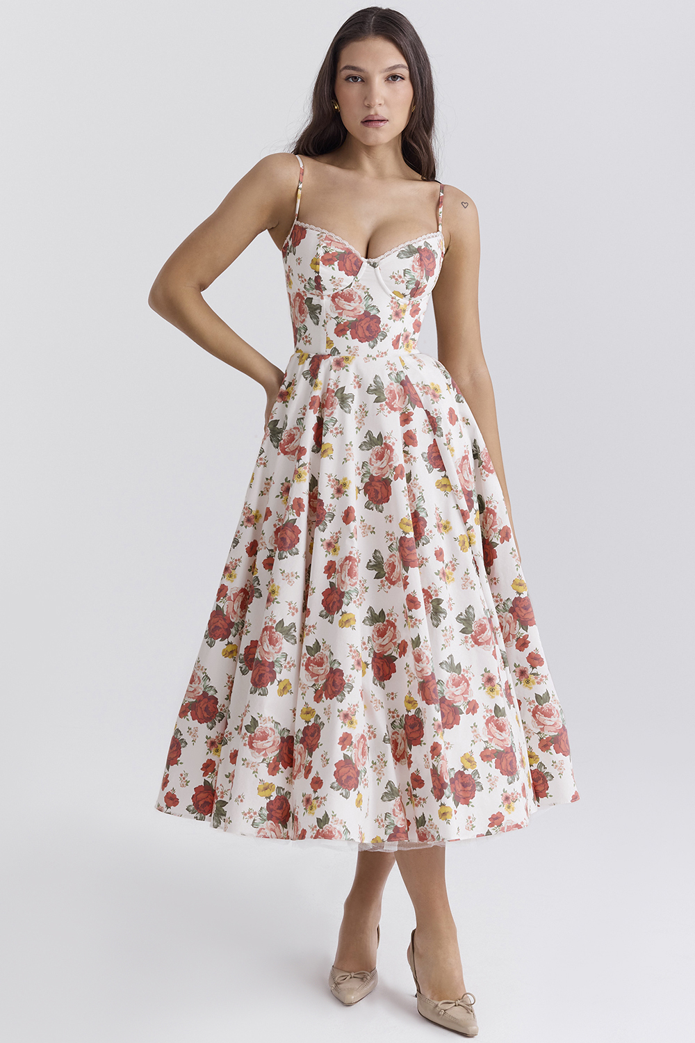 Mademoiselle Italian Rose Print Tulle Midi Dress - luluinthesky
