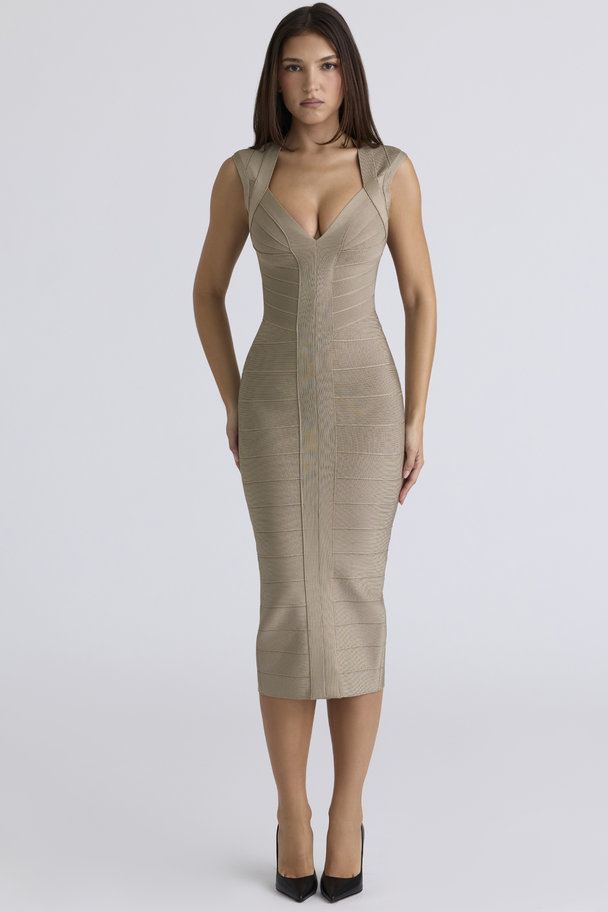 The Icon Taupe Bandage Midi Dress - luluinthesky