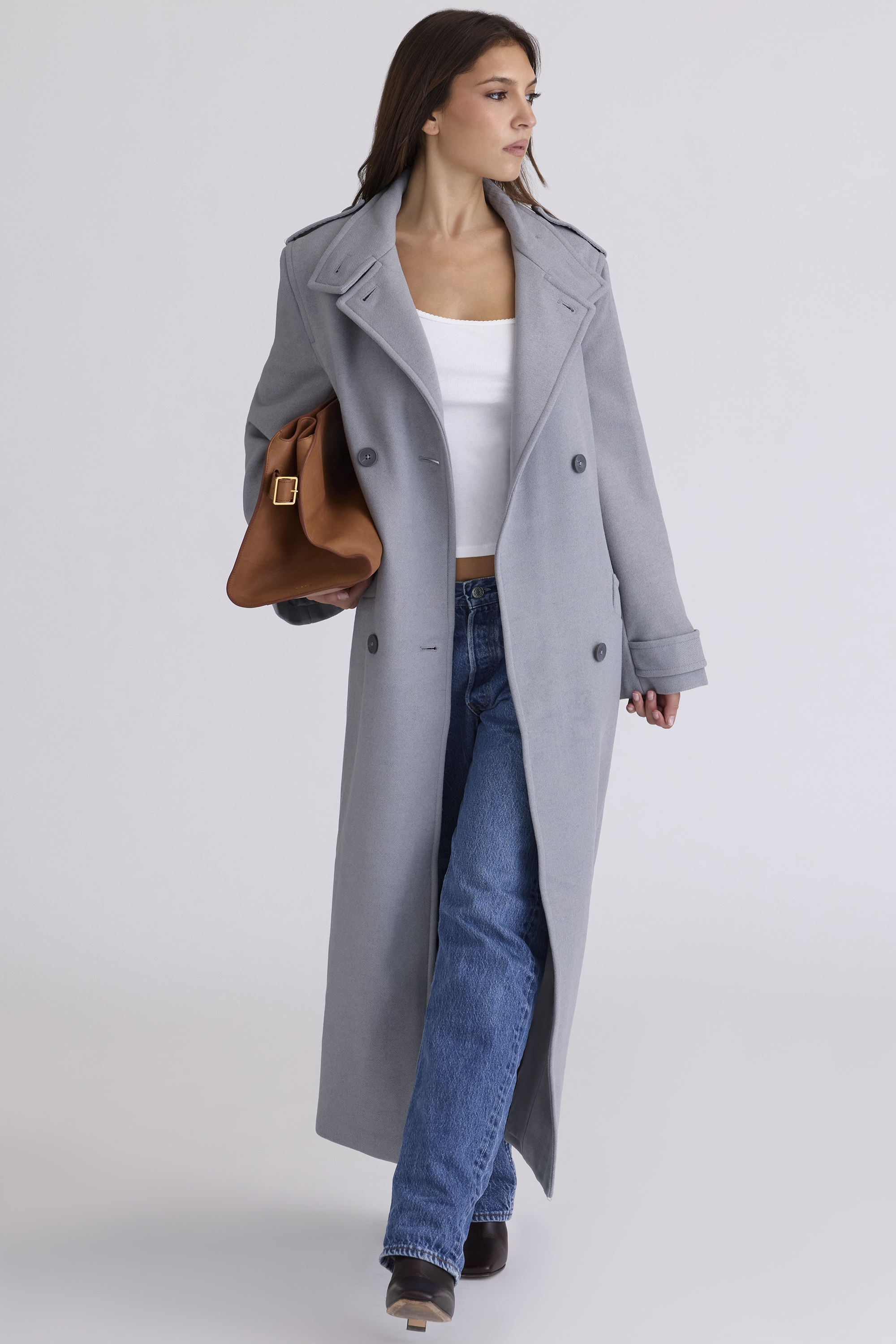 Sander Grey Double Breasted Funnel Neck Coat - luluinthesky