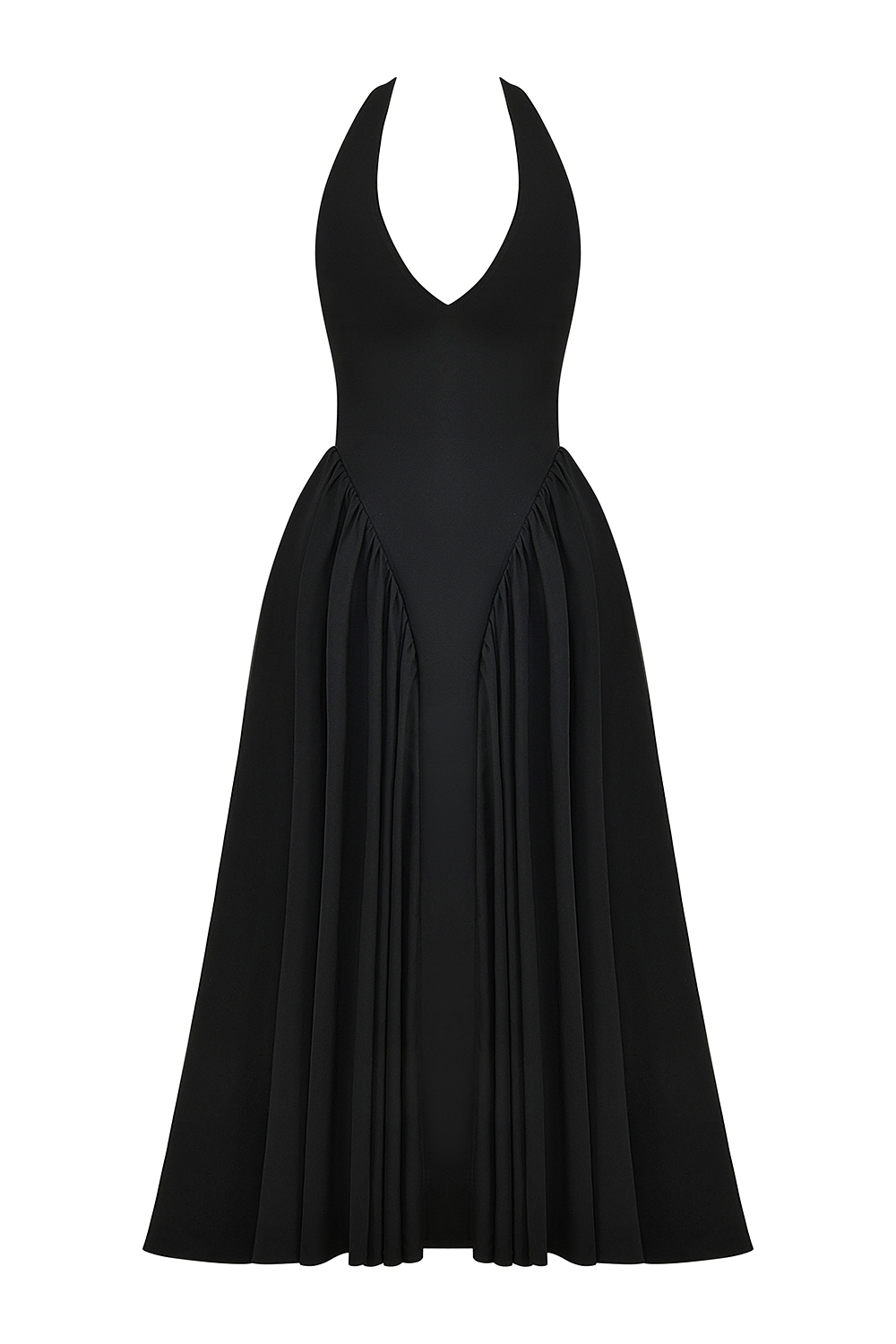 Marilyn Black Twill Halter Midi Dress - luluinthesky