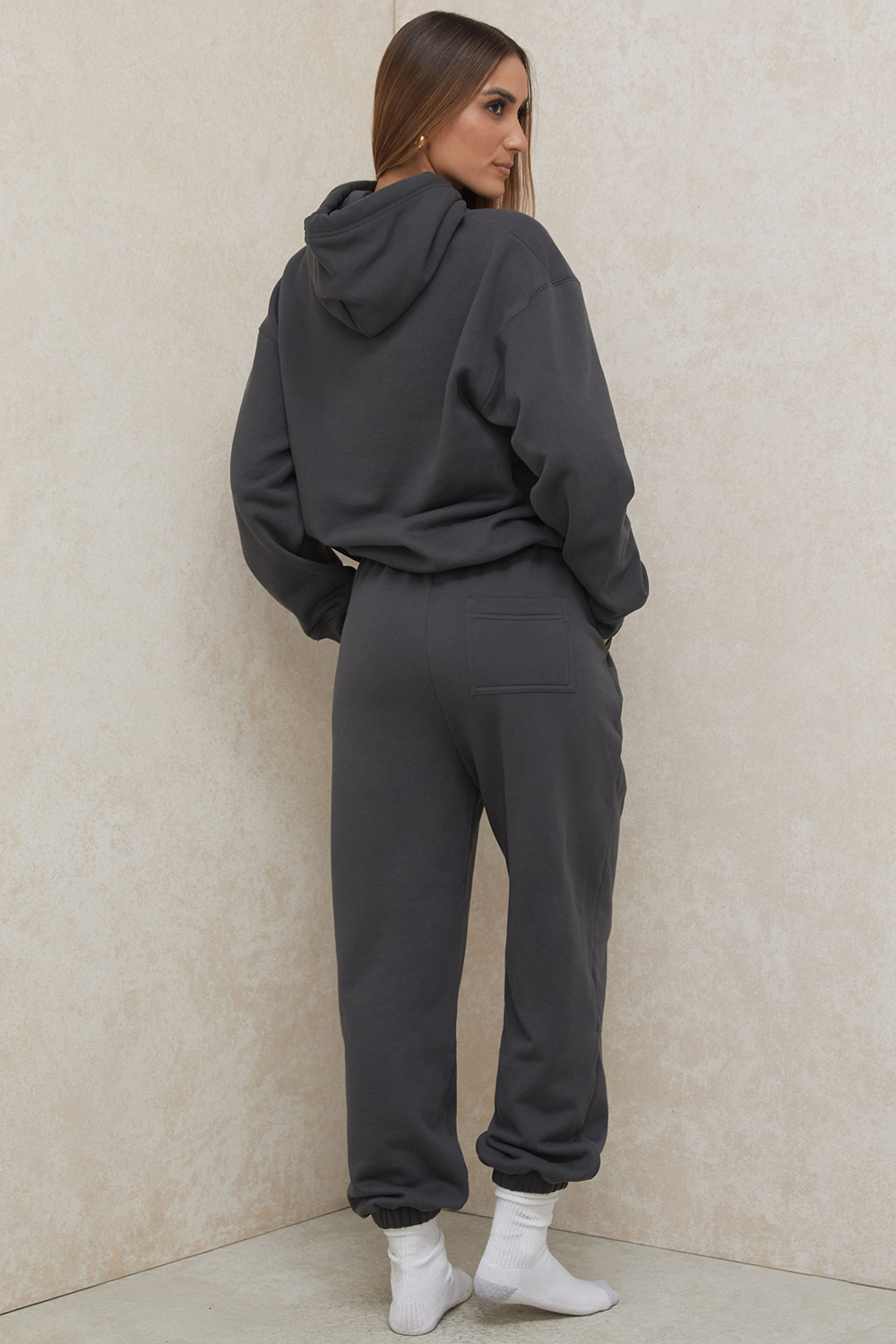 Halo Charcoal Cotton Fleece-Back Oversized Hoodie - luluinthesky
