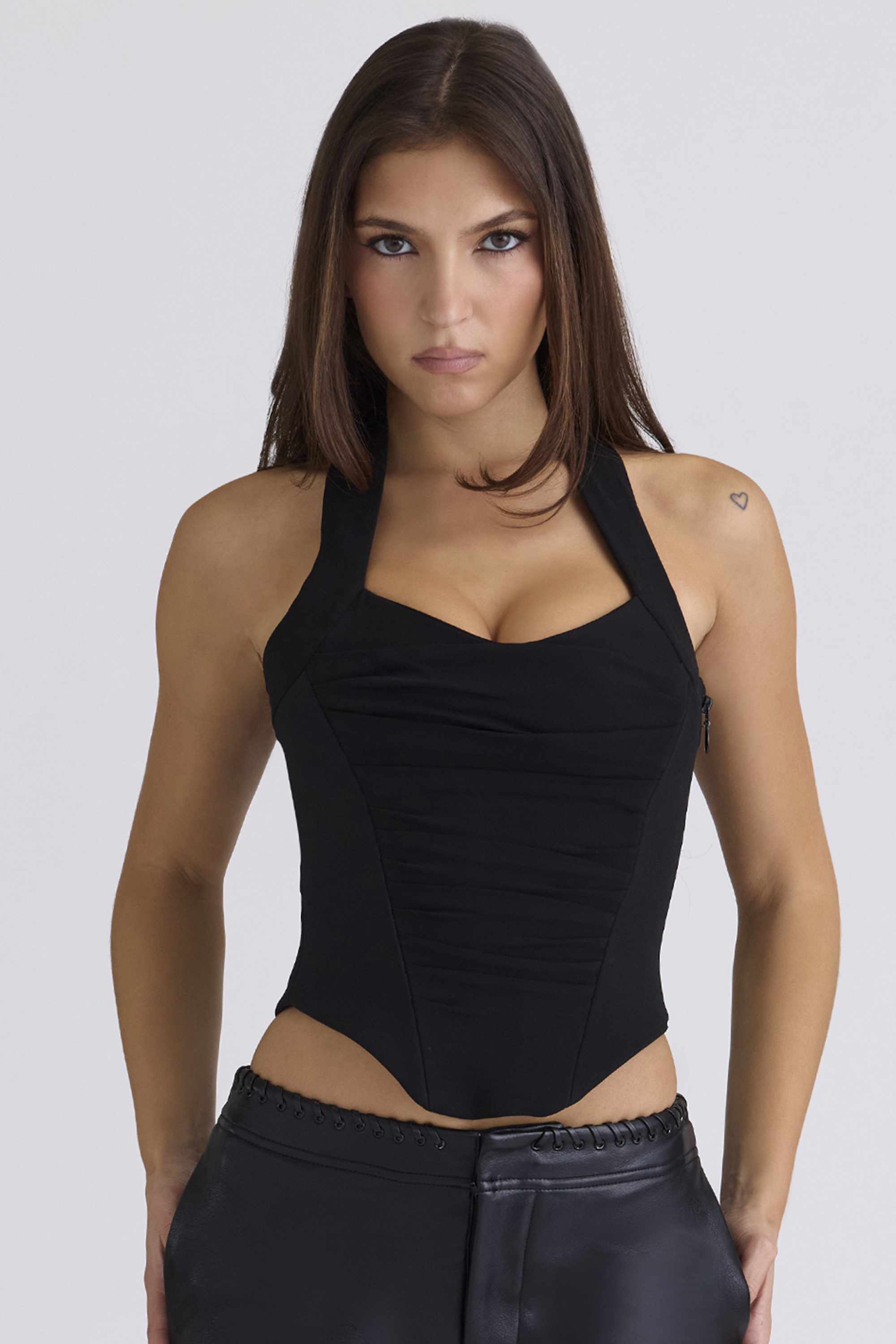 Sahar Black Sculpting Halter Neck Corset Top - luluinthesky