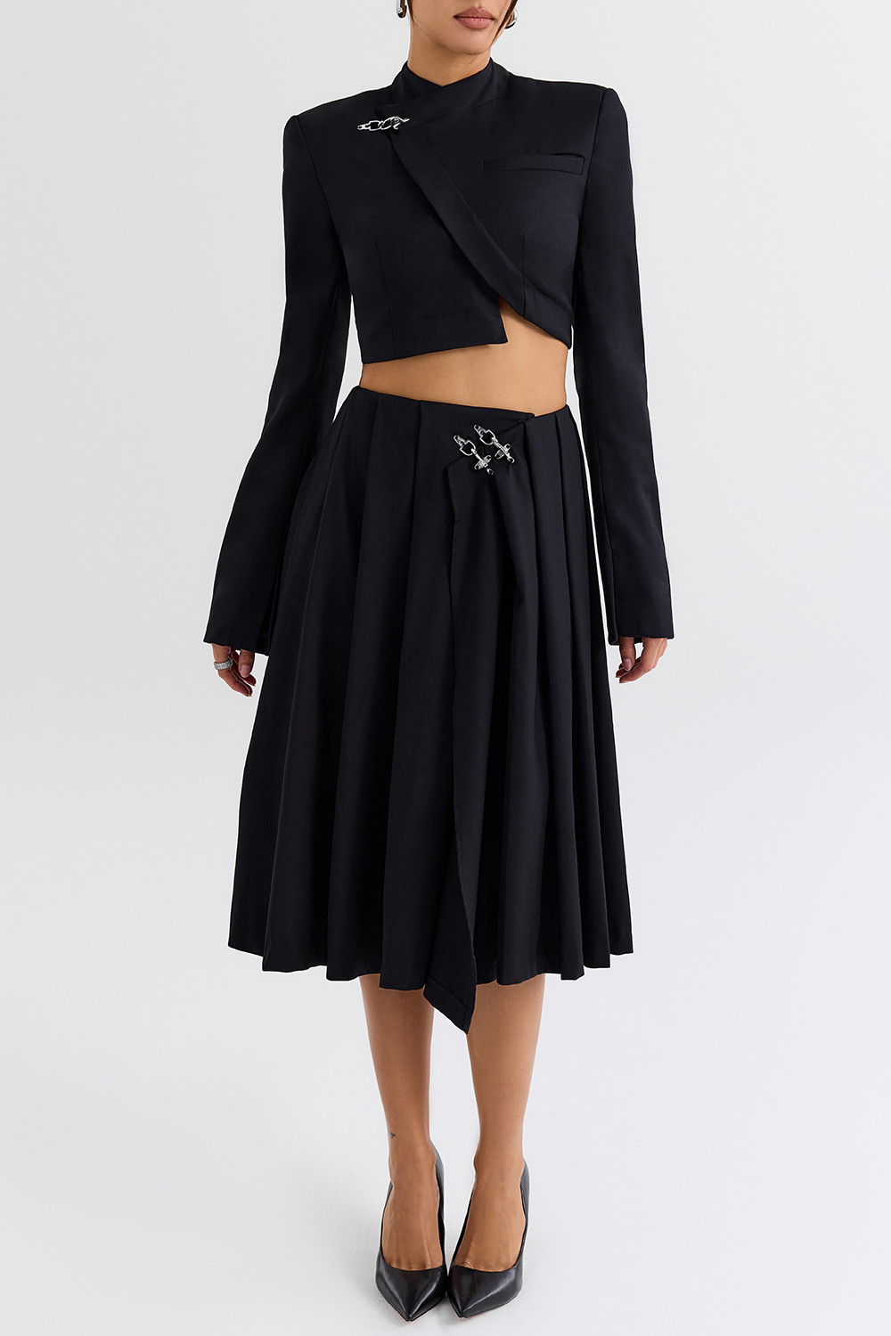 Mistress Rocks Black Pleated Wrap Front Midi Skirt - SALE - luluinthesky