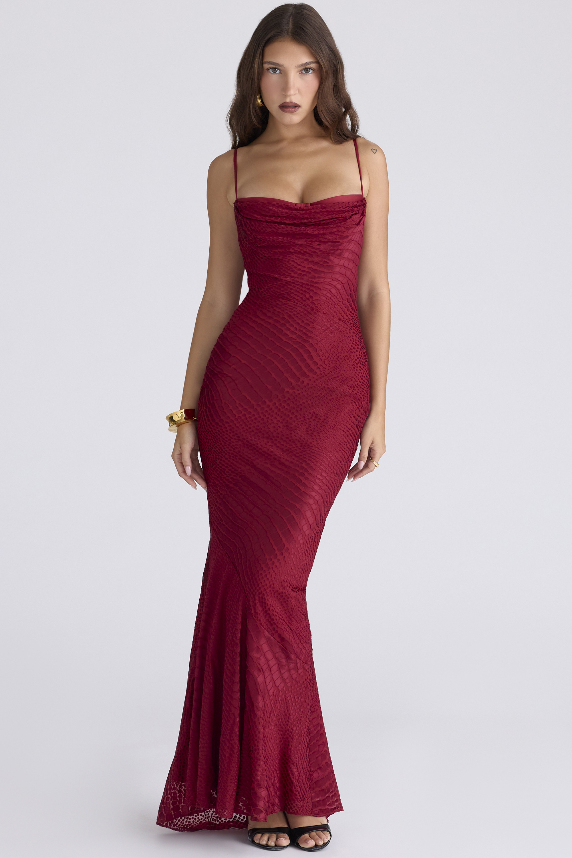 Nalani Deep Red Devoré Satin Maxi Gown - Limited Edition - luluinthesky
