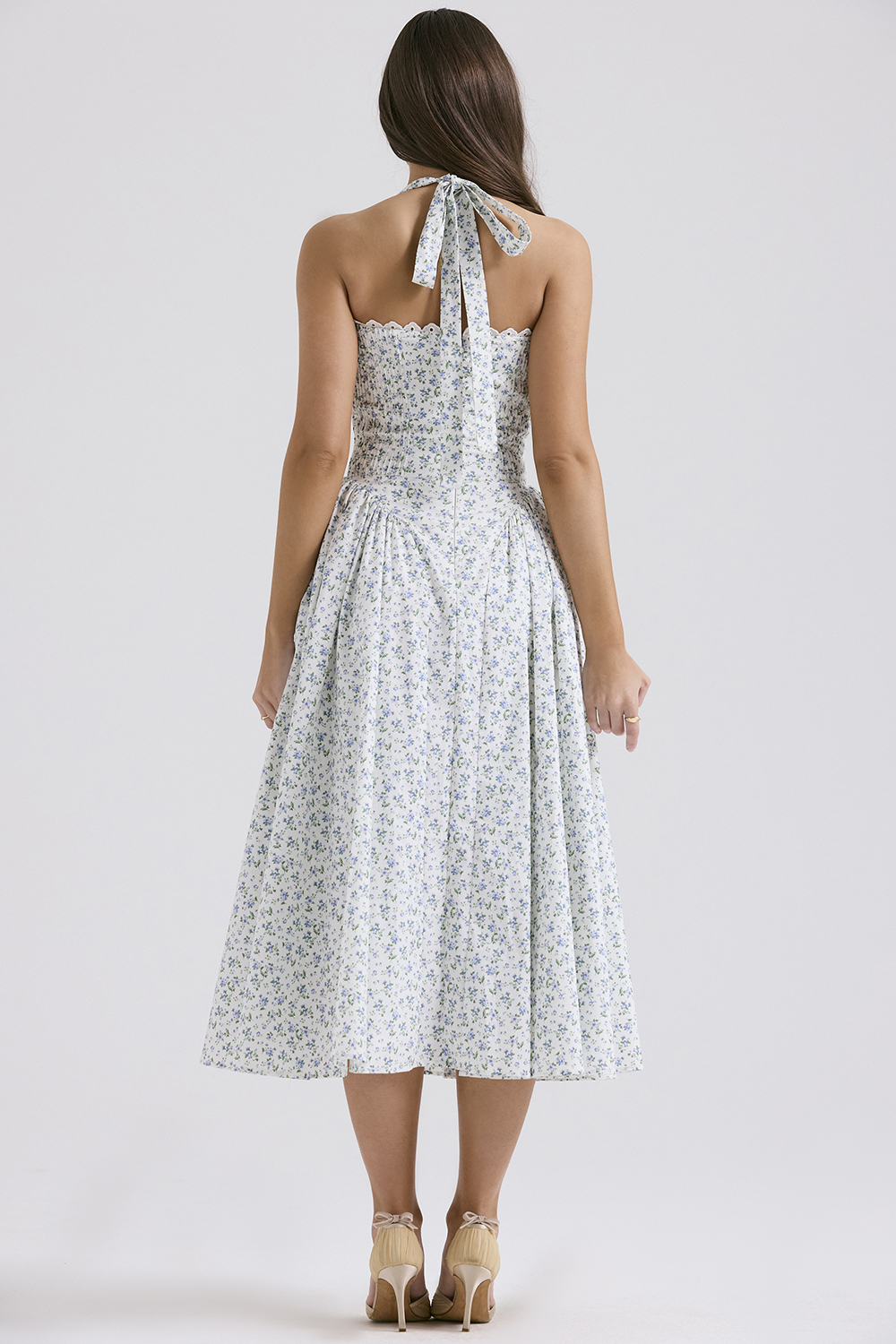 Adabella White Bluebell Print Cotton Halter Sundress - luluinthesky