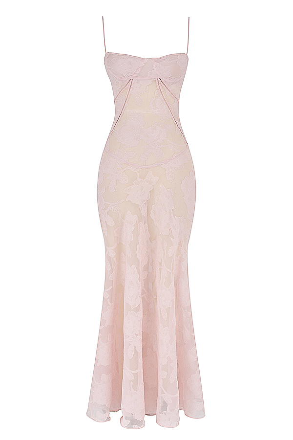 Seren Soft Pink Floral Lace Back Maxi Dress - luluinthesky