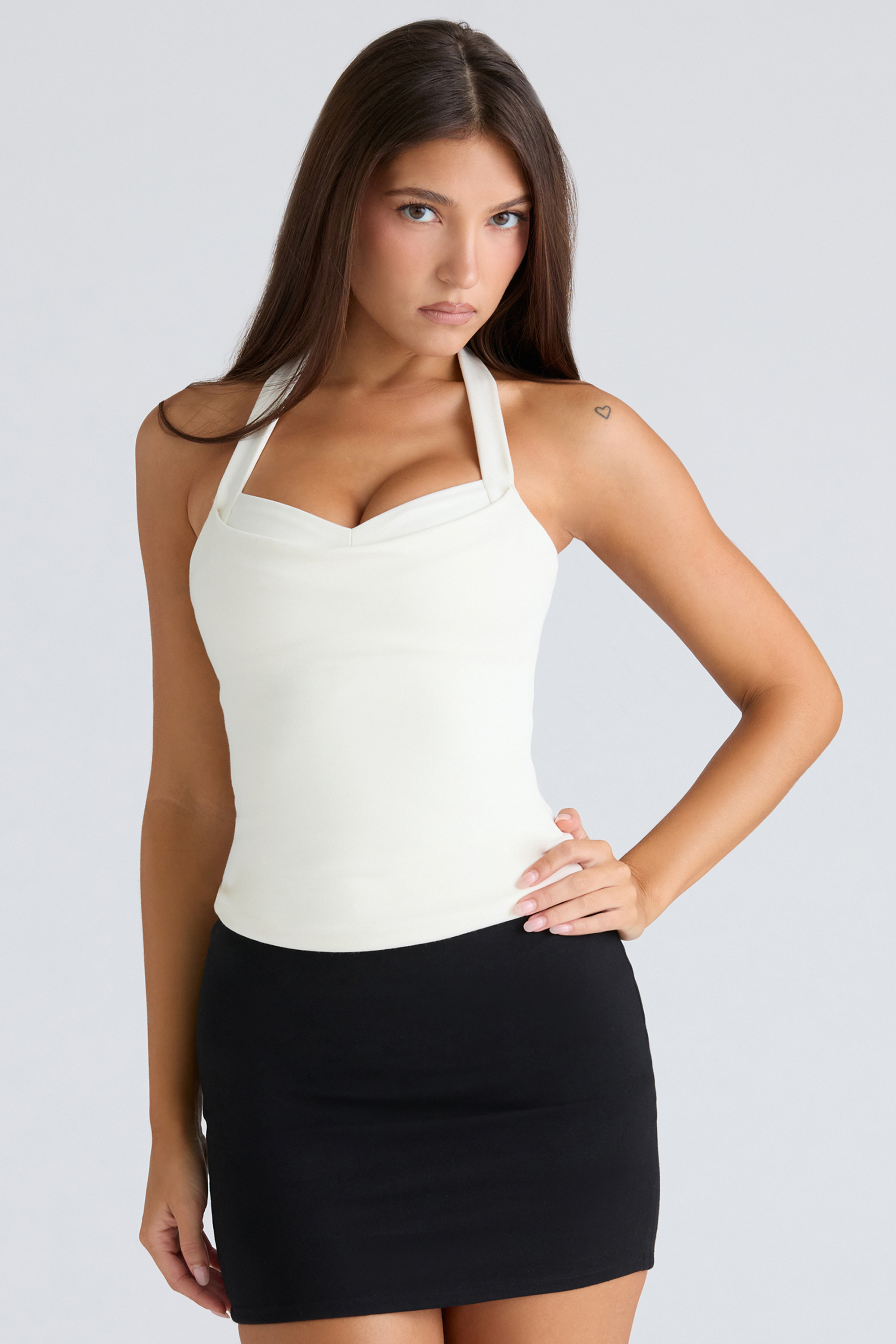 The Peekaboo Ivory Halter Neck Corset Top - luluinthesky