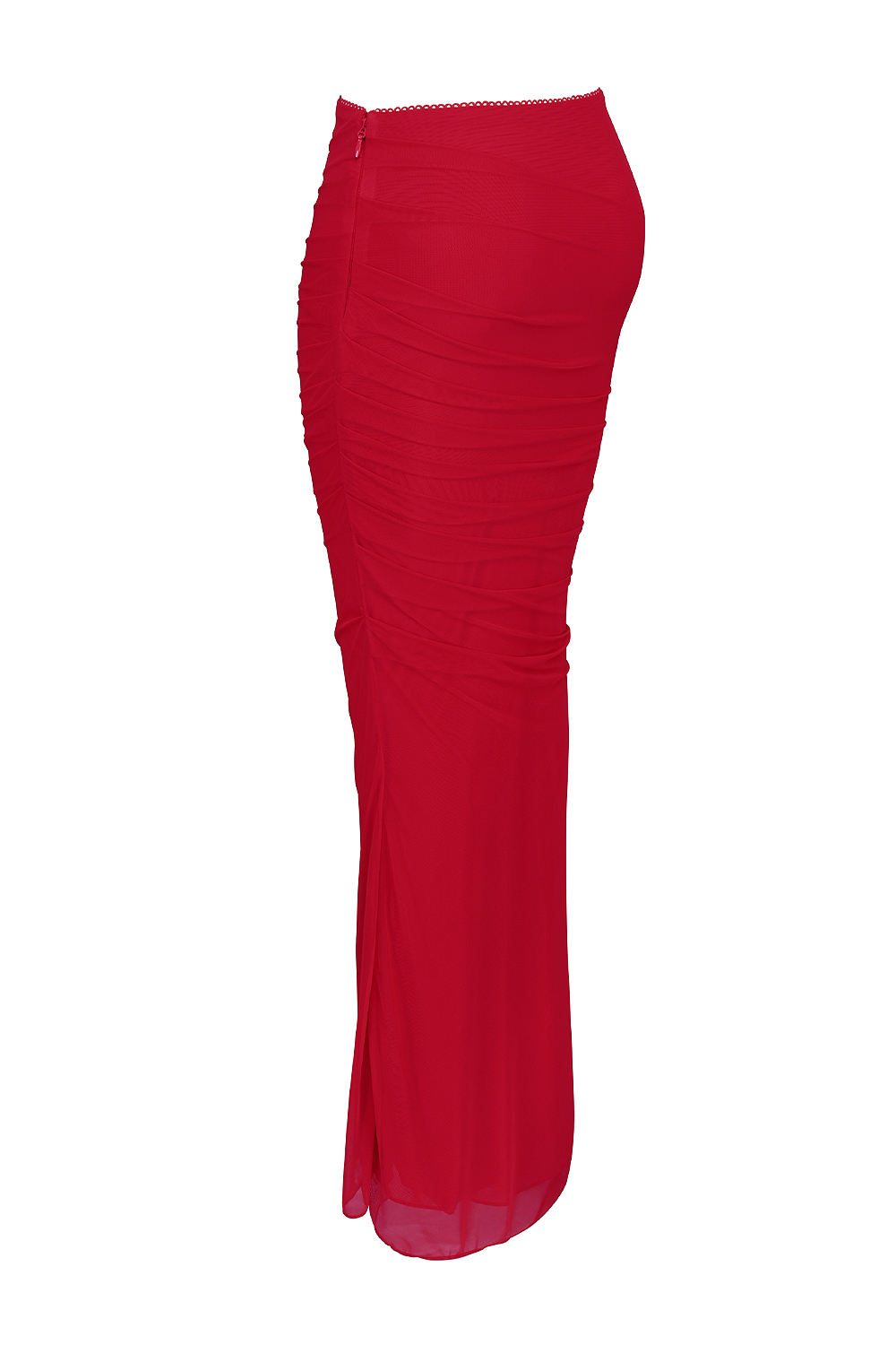 Cassidy Holly Red Mesh Maxi Skirt with Fluted Hem - luluinthesky