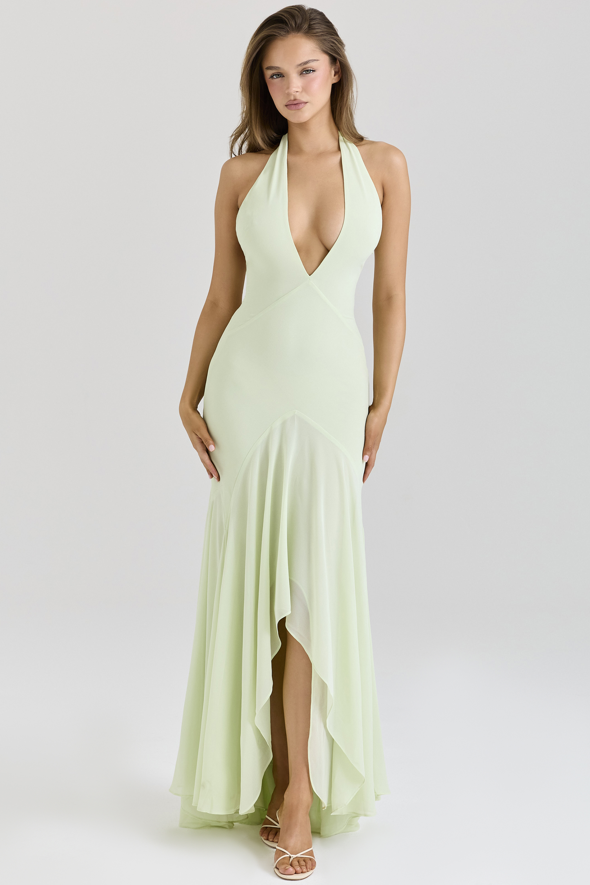 Tamara Pistachio Georgette Draped Midi Dress - luluinthesky