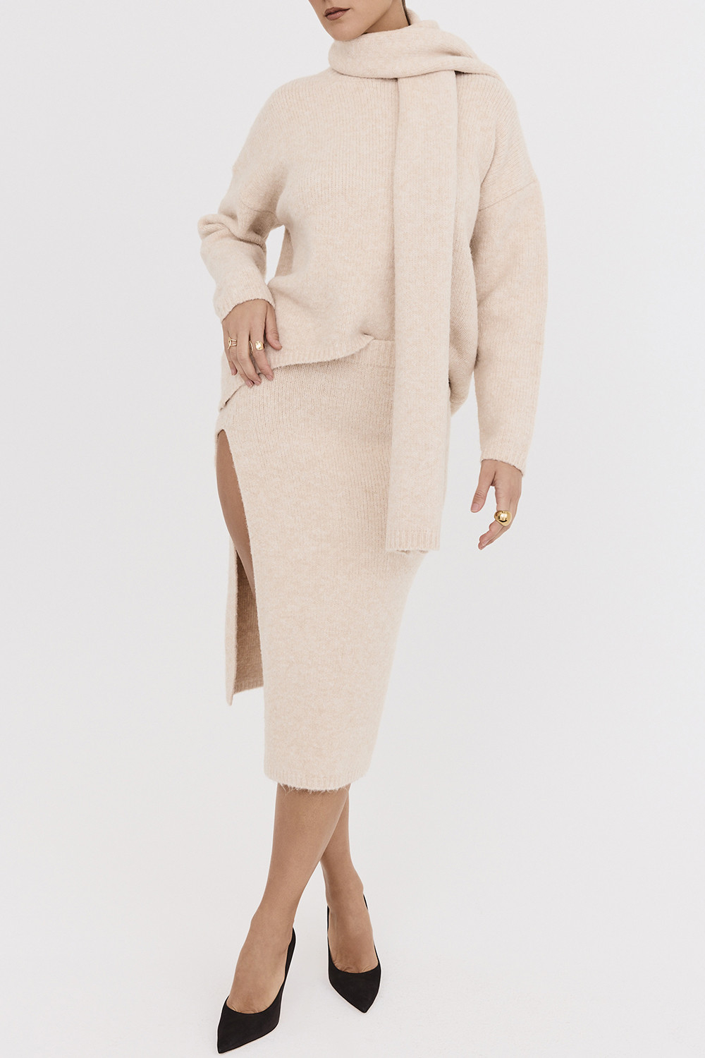 Mistress Rocks CREAM EYELASH KNIT MIDI SKIRT - SALE - luluinthesky