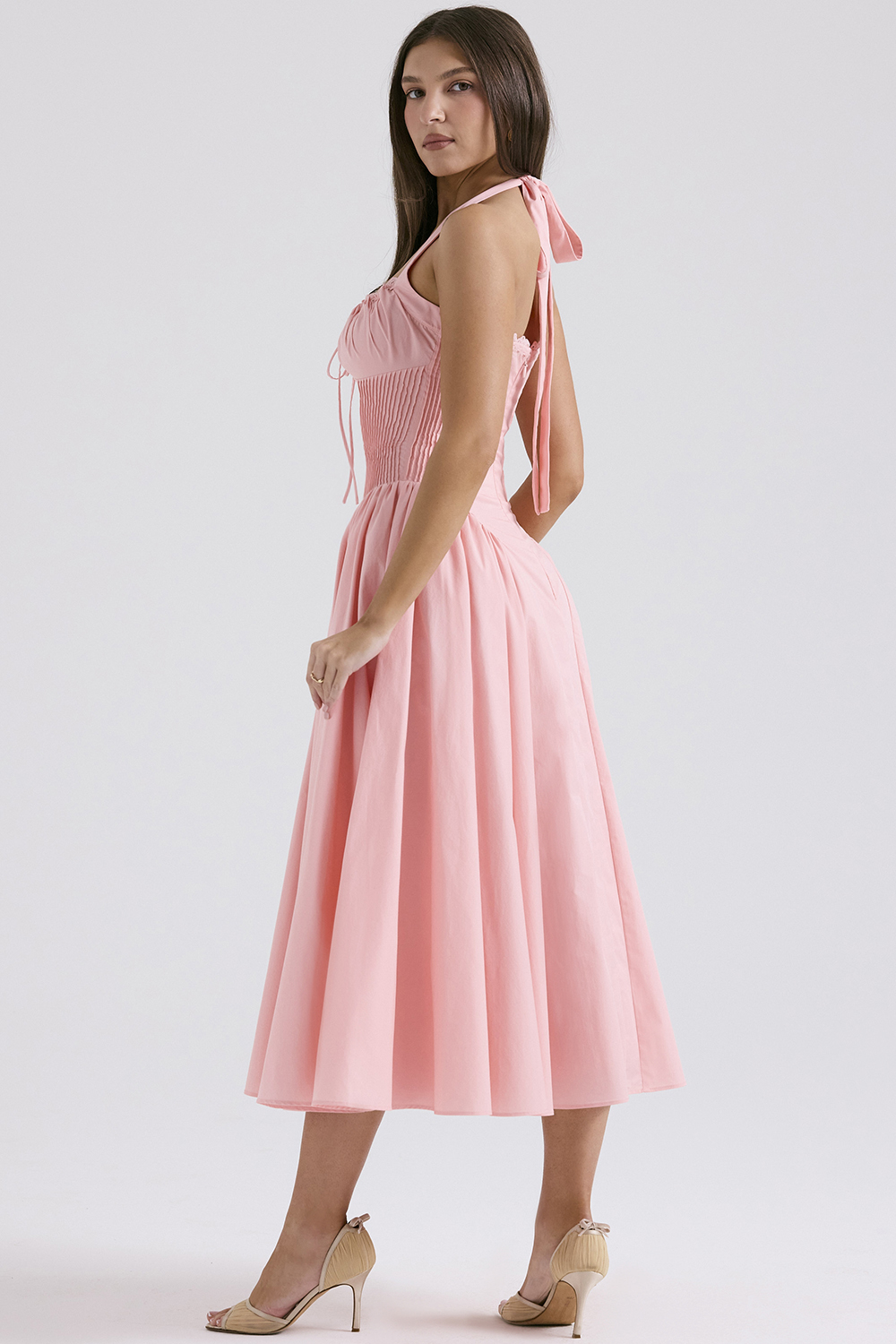 Adabella Rose Pink Cotton Halter Midi Sundress - luluinthesky