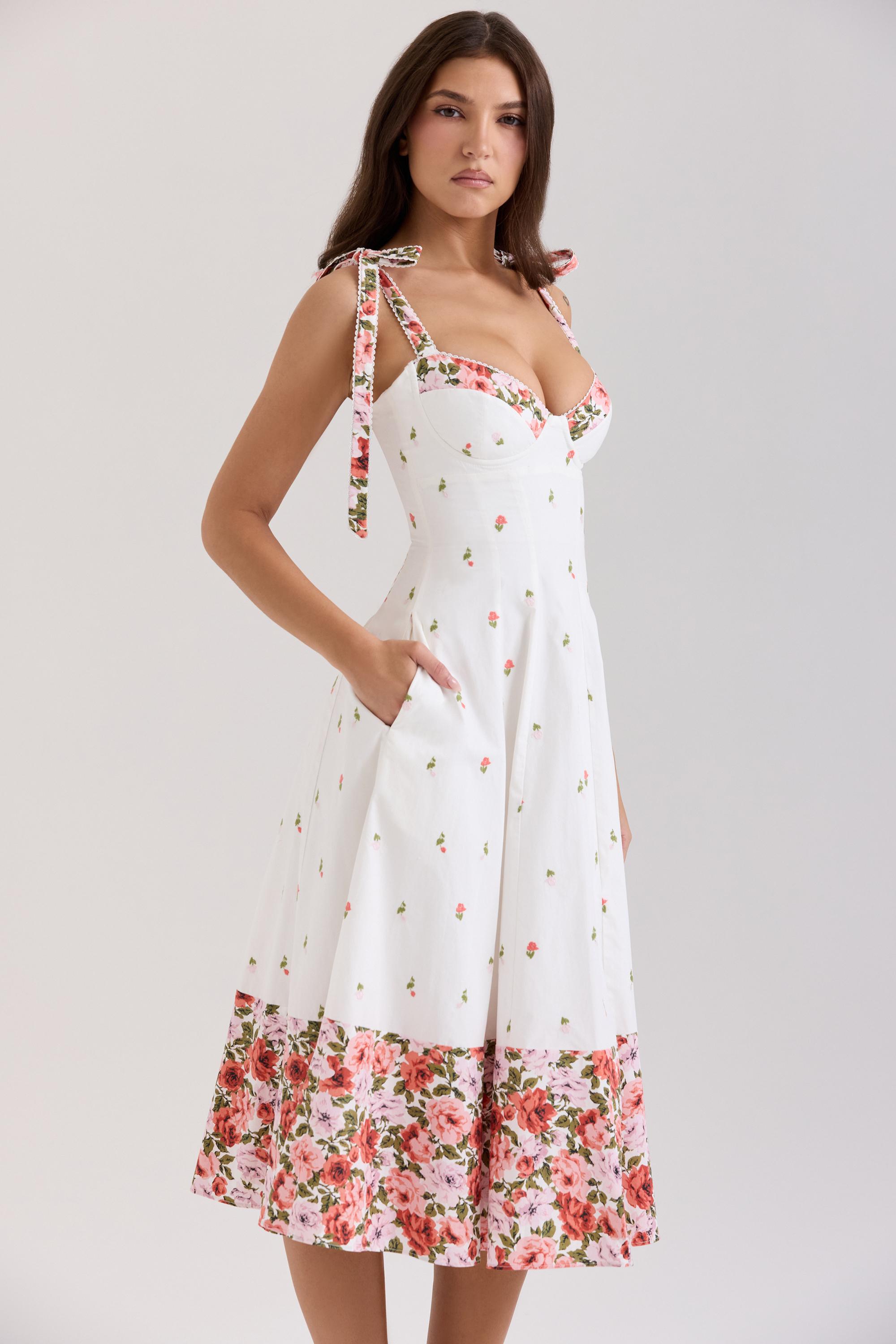 Emely White Floral Print Stretch Cotton Midi Sundress - luluinthesky