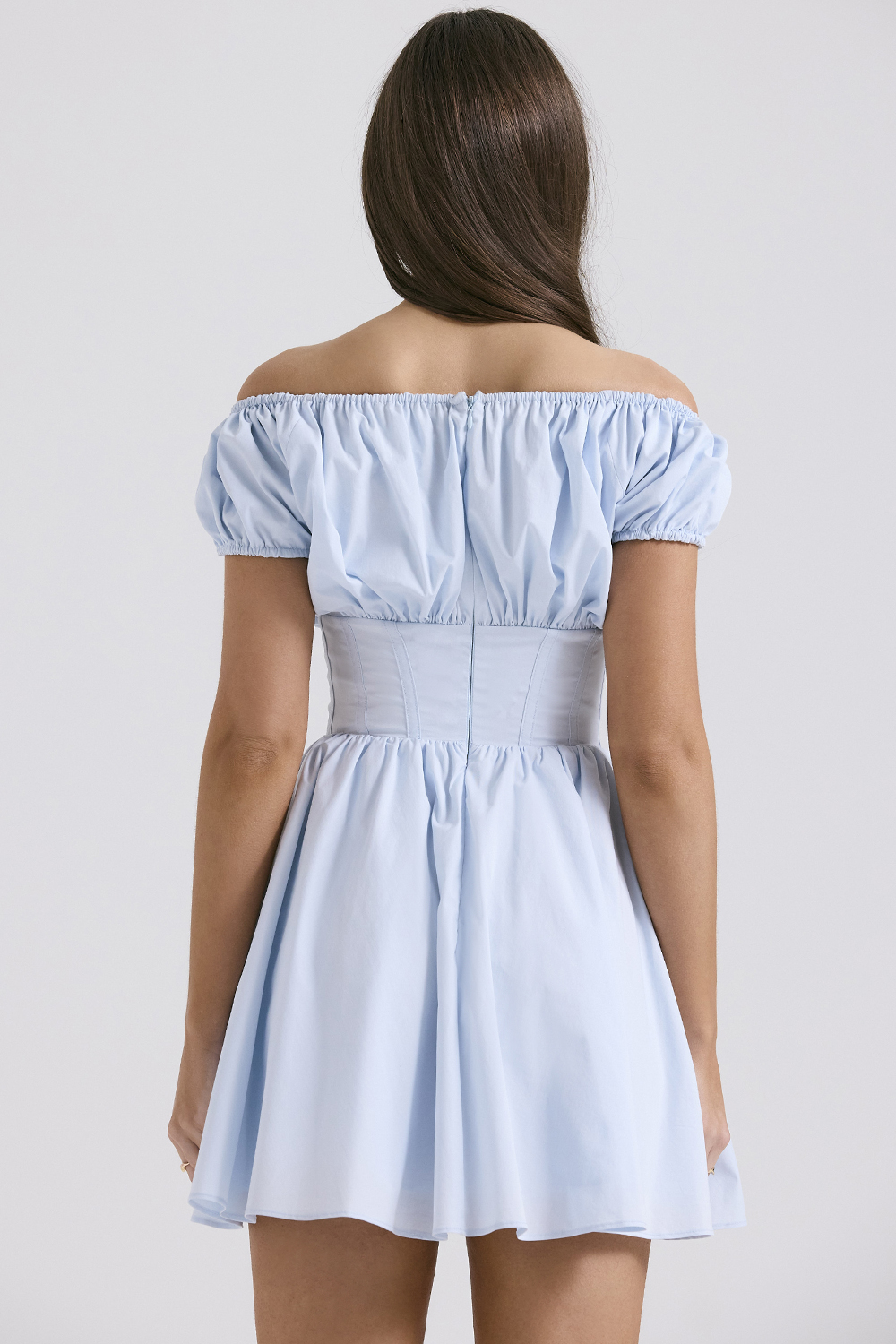 Nala Soft Blue Cotton Gathered Mini Dress - luluinthesky