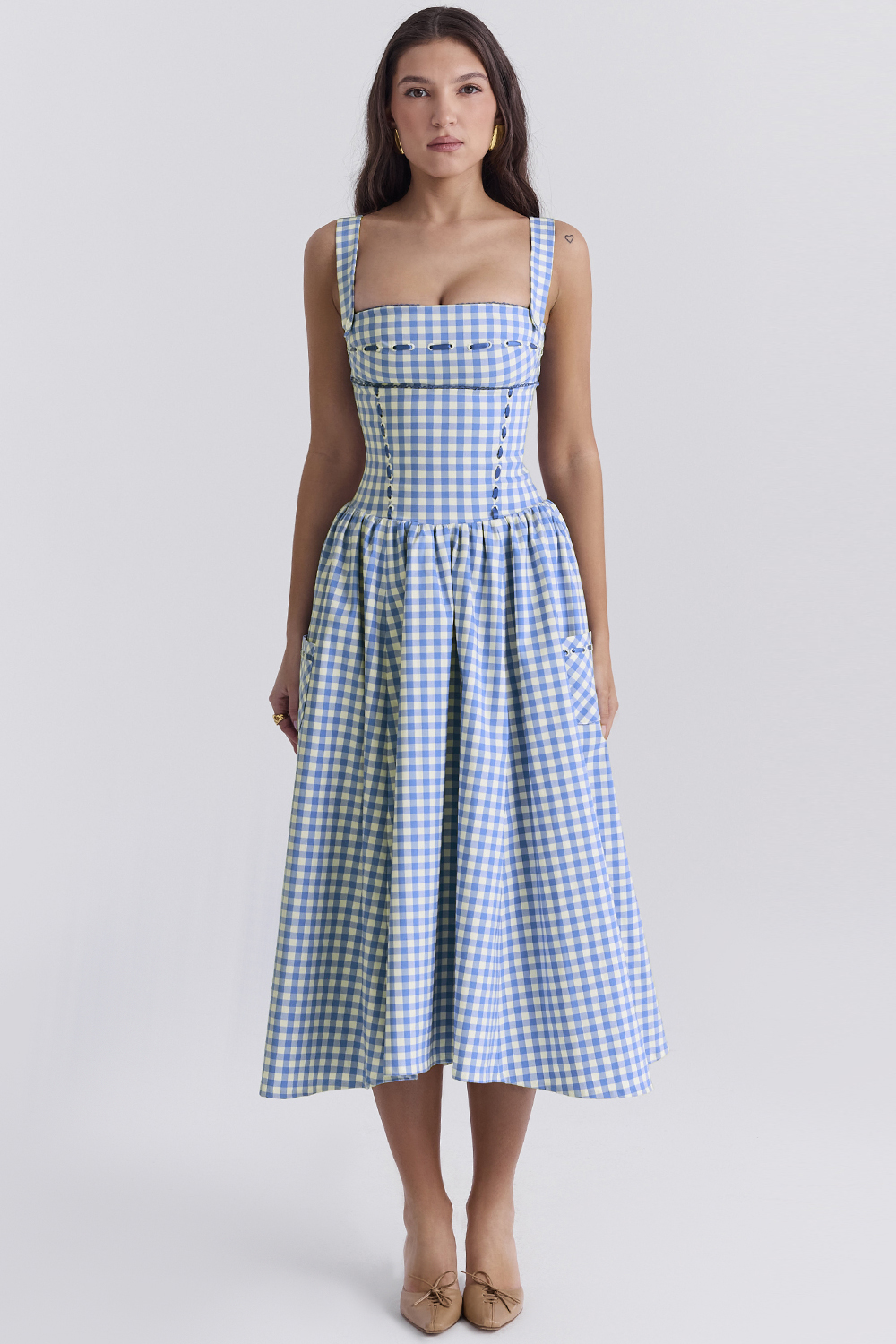 Vivien Regatta Blue Gingham Midi Sundress - luluinthesky