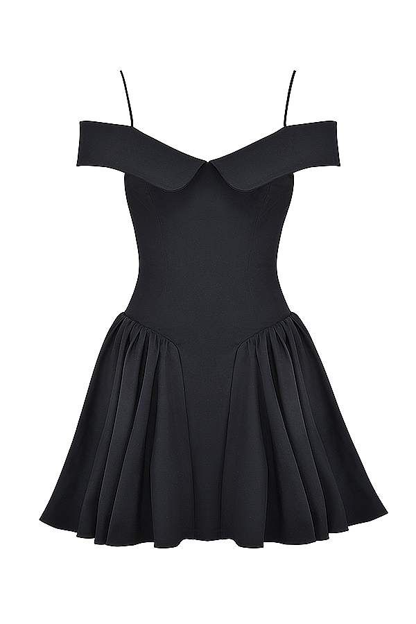 Elida Black Off Shoulder Mini Dress - luluinthesky