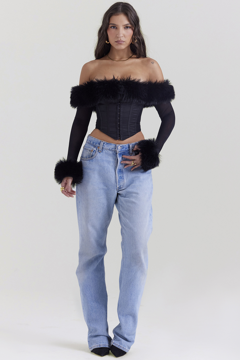 Merle Black Faux Fur Trim Corset - luluinthesky