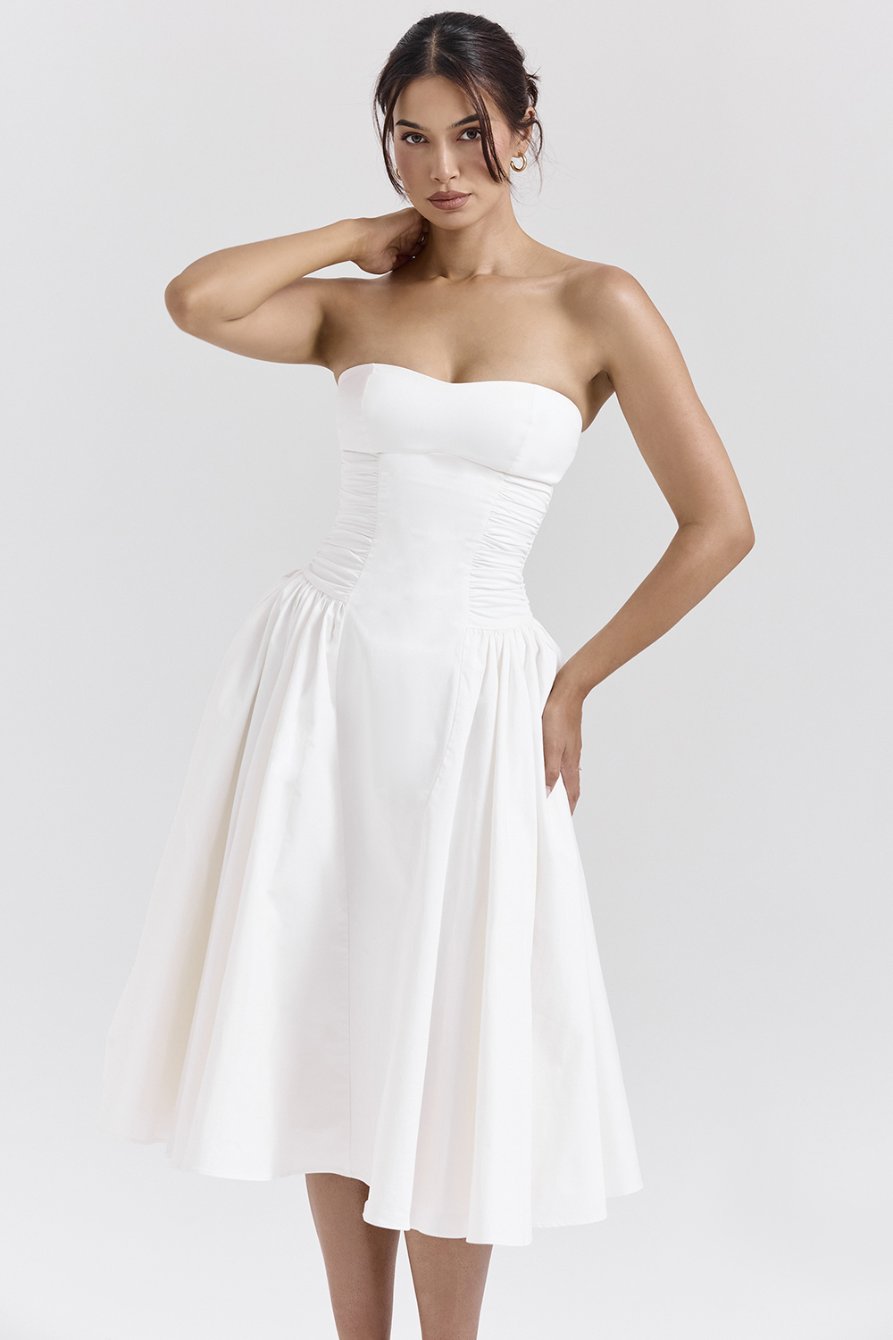 Georgiana White Cotton Strapless Midi Sundress - luluinthesky