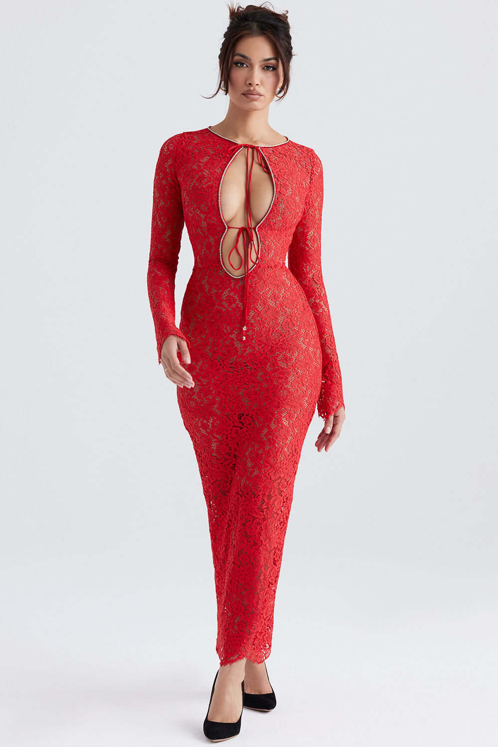 Lisandra Red Lace Maxi Dress - luluinthesky