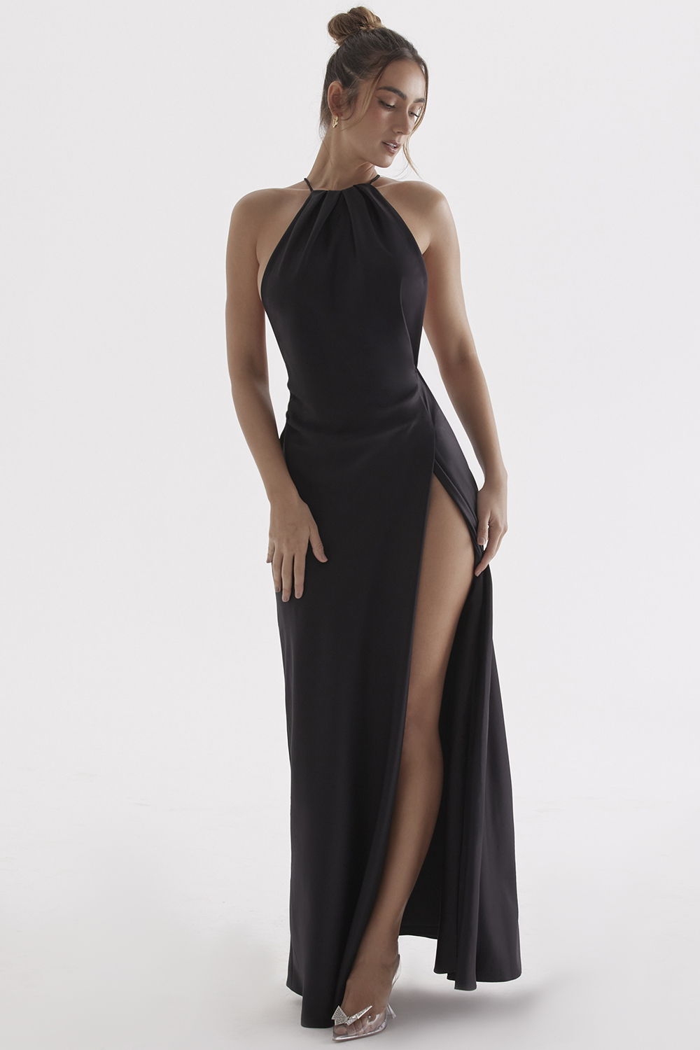 Zanab Black Thigh Slit Maxi Dress - luluinthesky