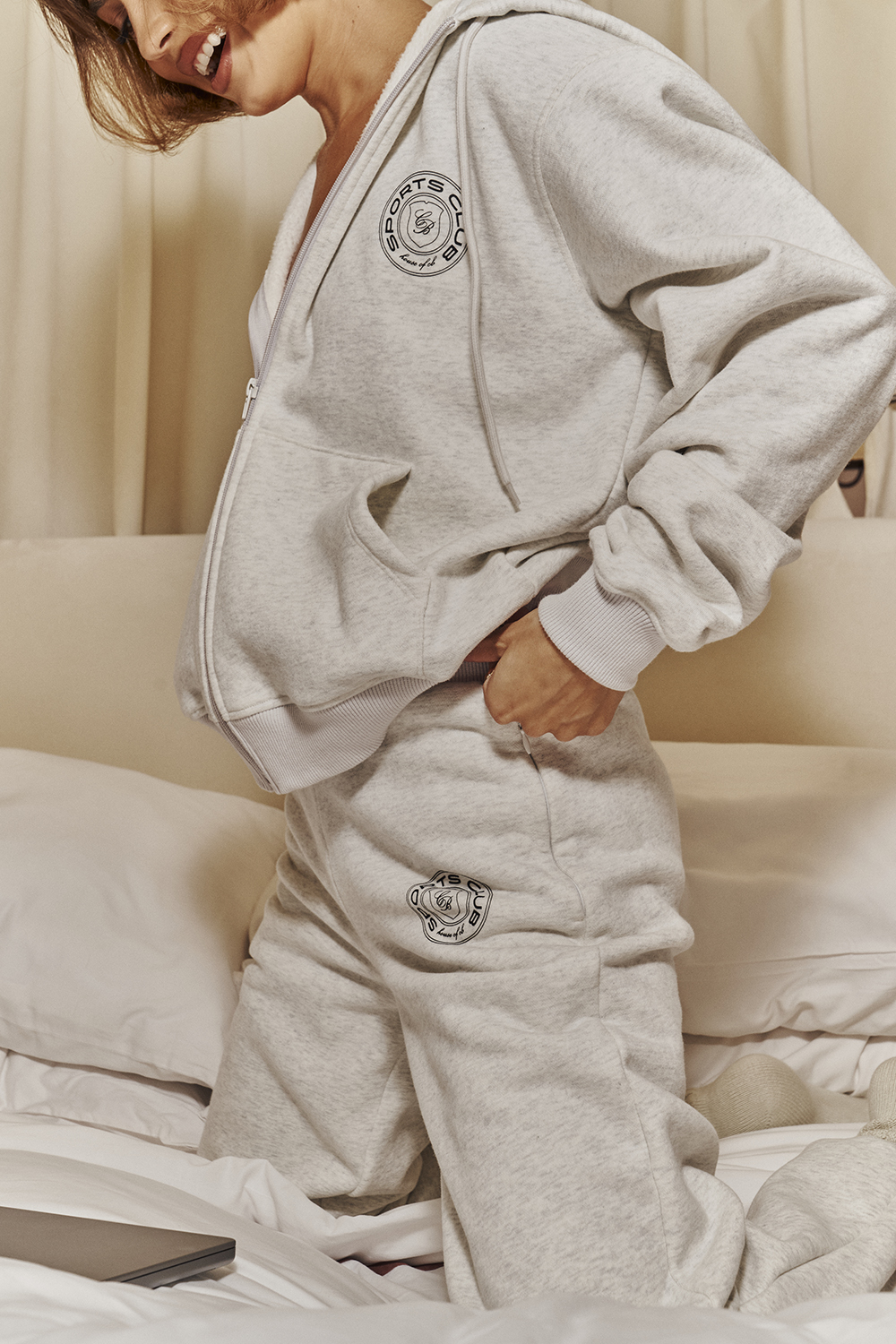 Mirage Light Grey Marl Cotton Fleece-Back Zip Through Hoodie - luluinthesky