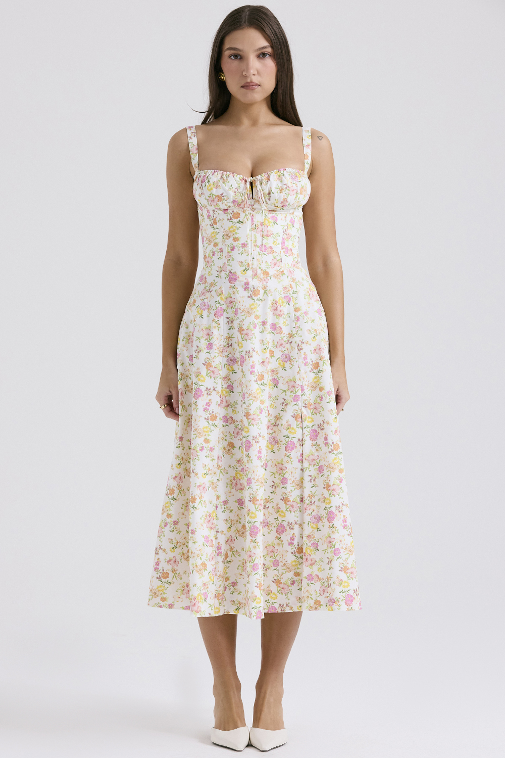 Carmen Ivory Meadow Print Cotton Bustier Sundress - luluinthesky