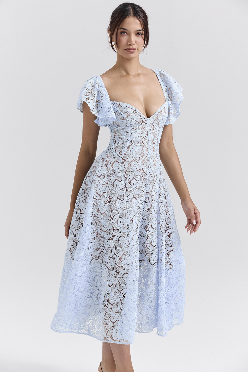 Austen Bluebell Floral Lace Midi Dress - luluinthesky