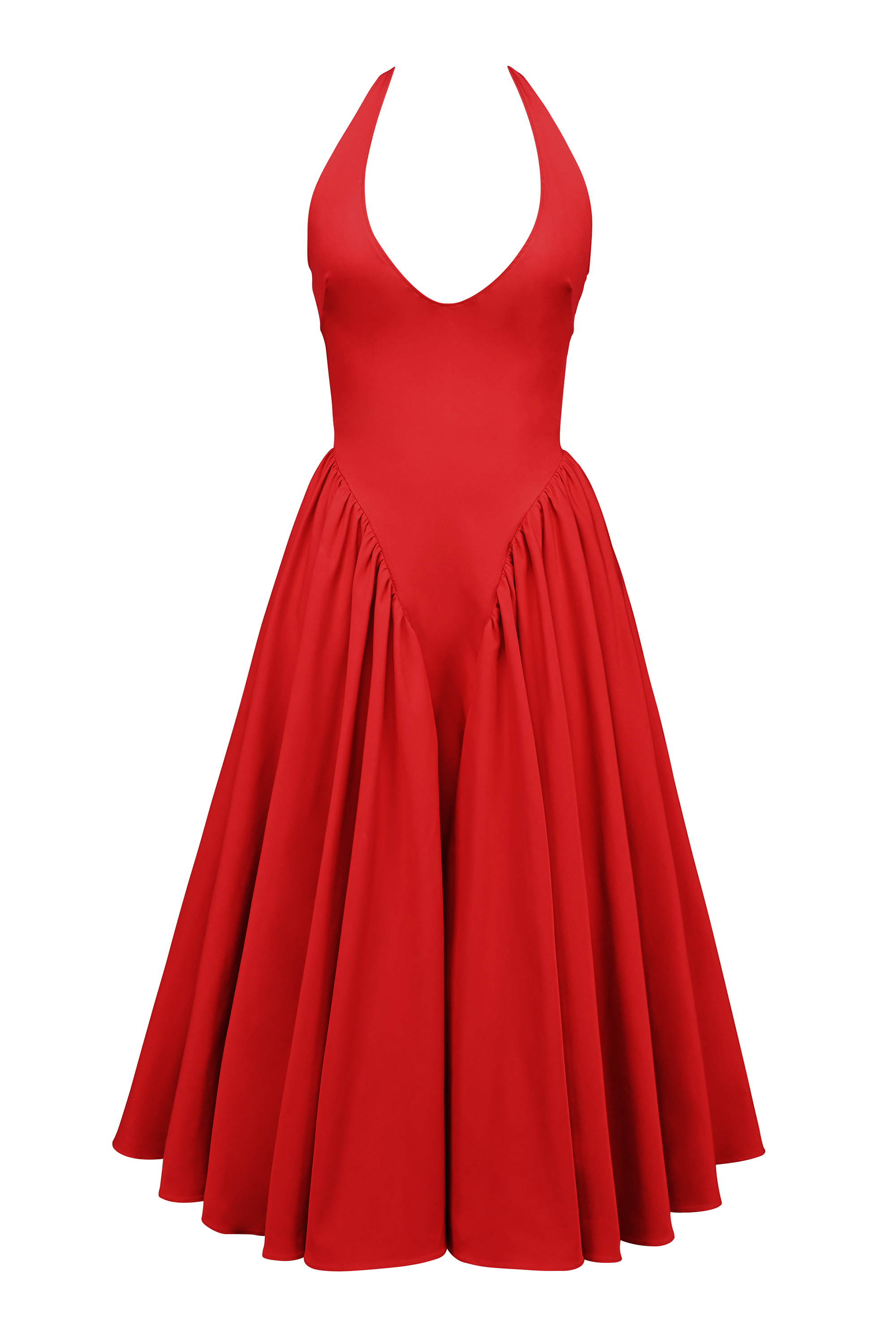 Marilyn Red Twill Halter Midi Dress - luluinthesky