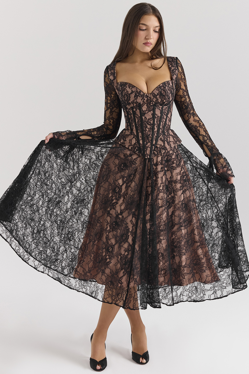 Raquel Black Lace Corset Midi Dress - SALE - luluinthesky