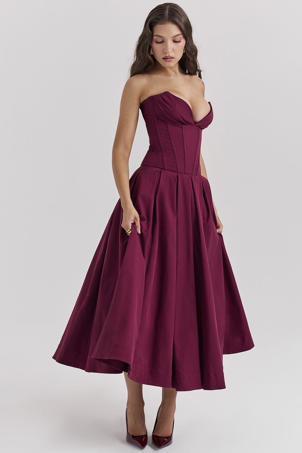 Lady Wine Strapless Midi Dress - luluinthesky