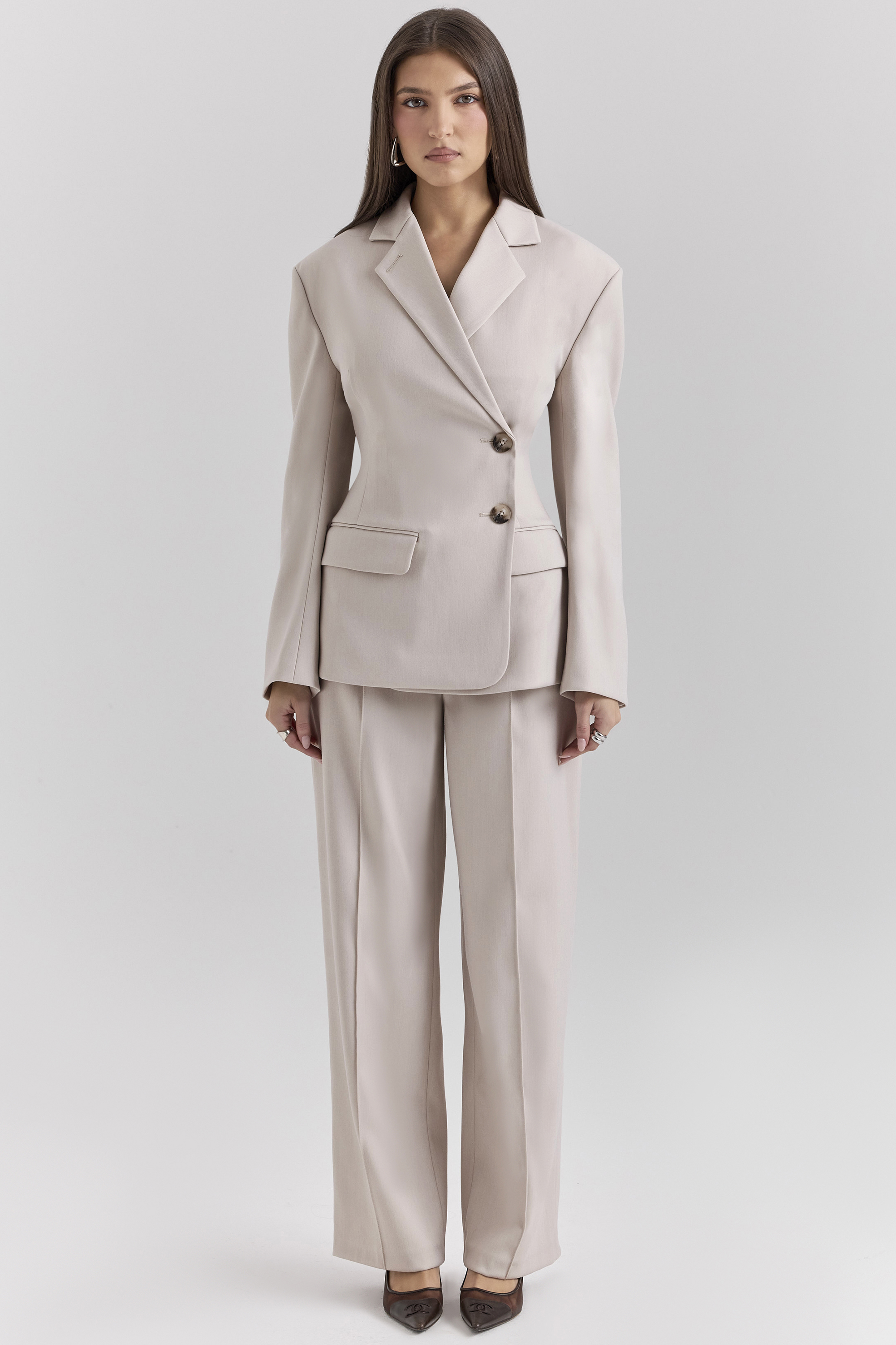 Hayden Beige High Waist Tailored Trousers - luluinthesky