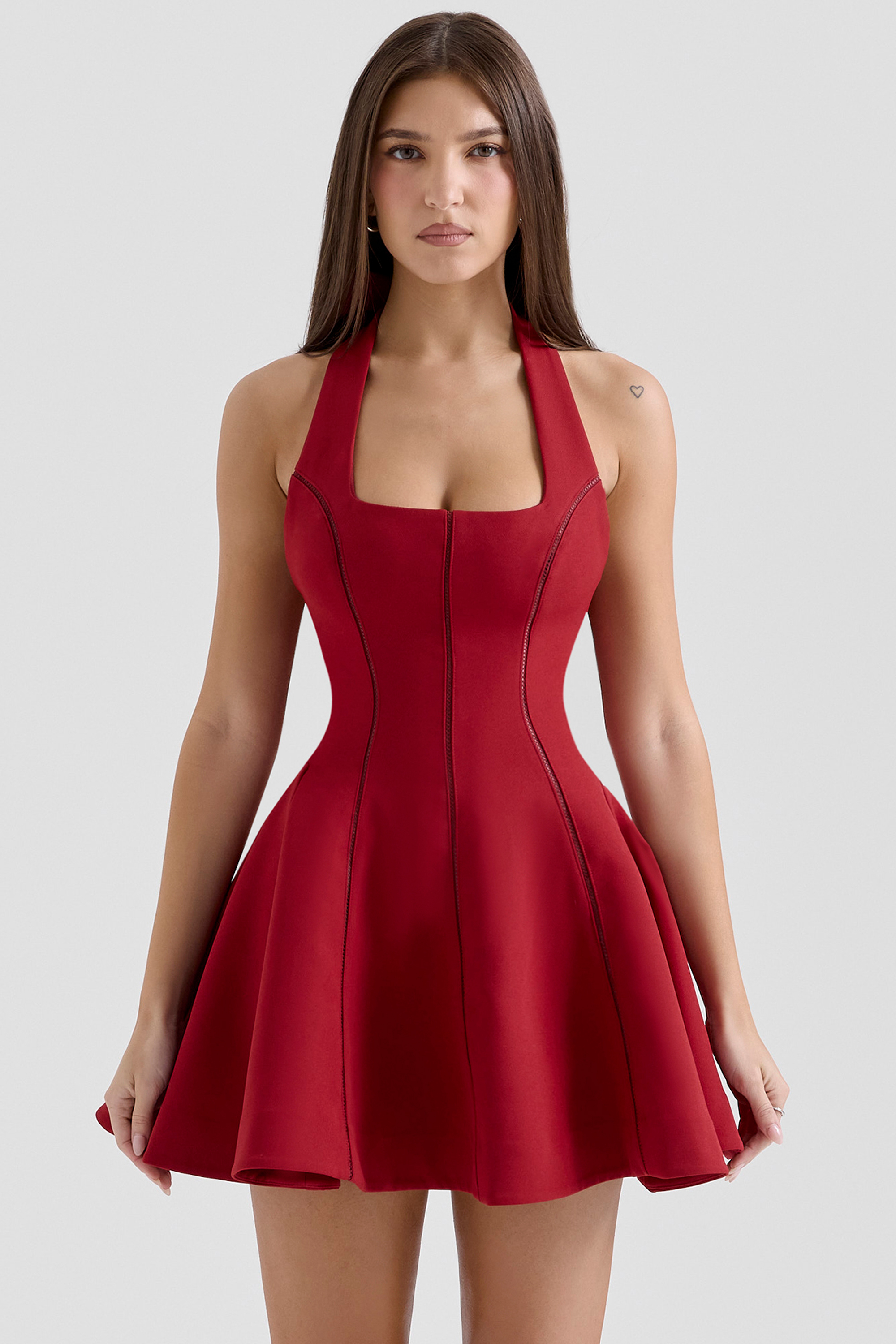 Loulette Red Halter Neck Bow Mini Dress - luluinthesky